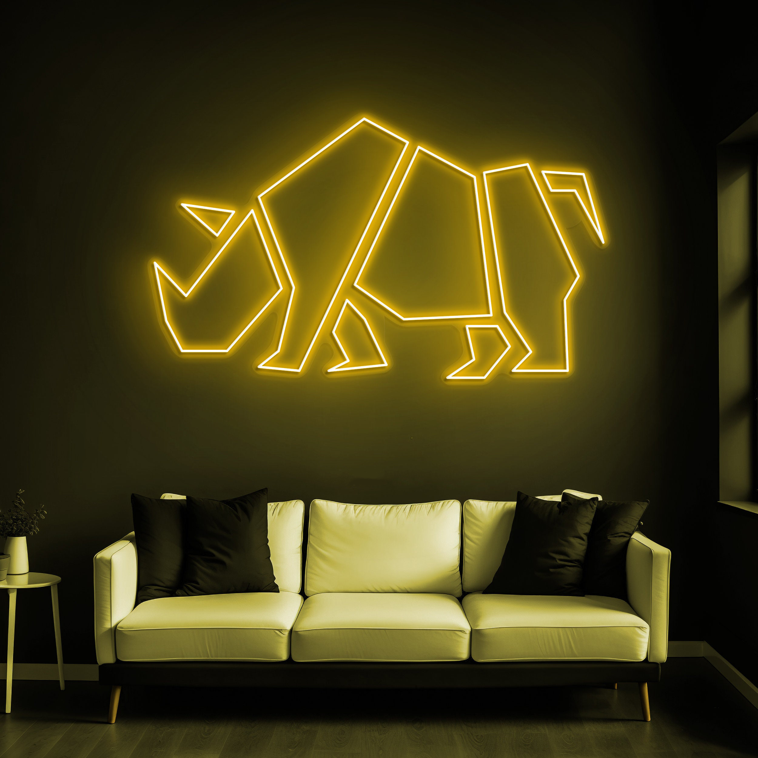 Rhino LED Neon Sign, Geometric Rhino Wall Decor, Custom Party Room Decoration, Neon Bedroom Rhinoceros Sign, Animal Head LED Neon Art, Sign