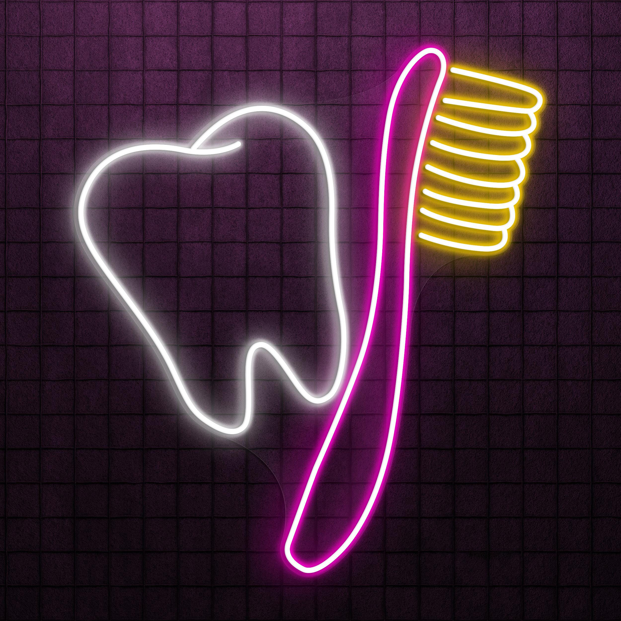 Toothbrush and Teeth Neon Sign, Toothbrush and Teeth LED Light, Dental Clinic Wall Decor, Dental Office Neon Light, Teeth Hospital Wall Art