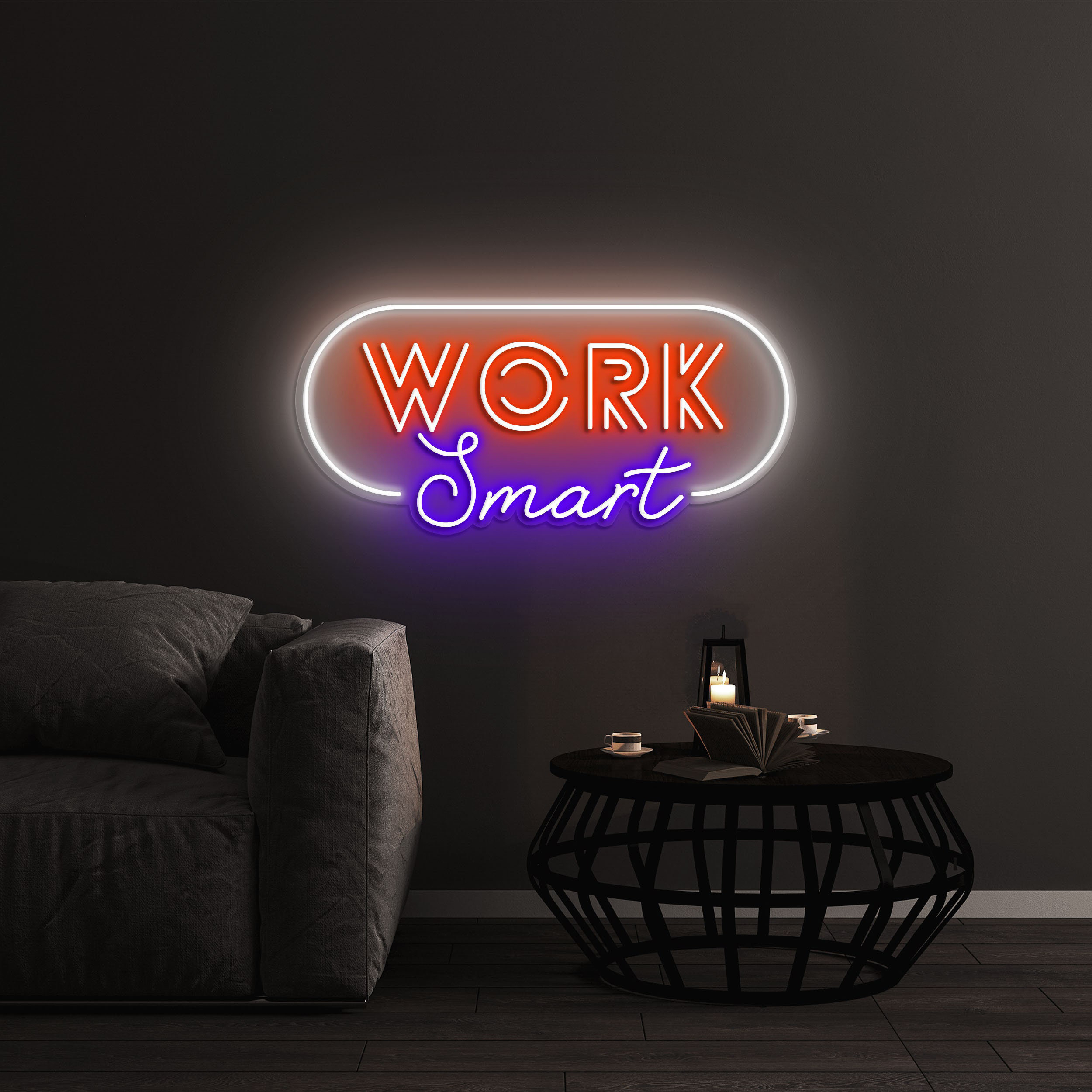 Work Smart LED Neon Sign, Motivational Decor for Home, Office, Studio, Game Room Neon Light Decor, Wall Art for Readiness & Motivation, Gift