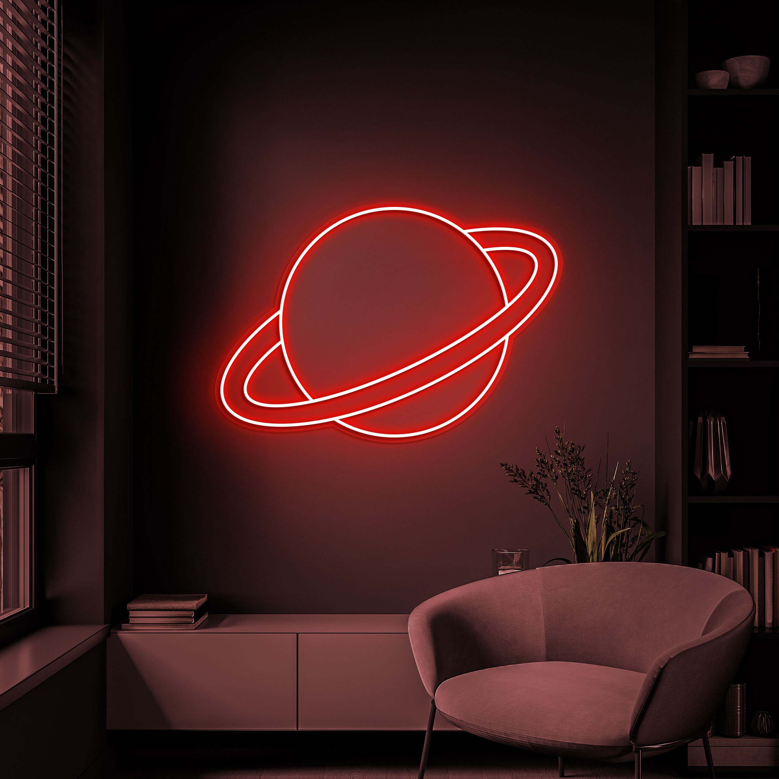 Saturn Planet Neon Sign, LED Space Decor, Planet Led Wall Art, Saturn Neon Light for Kids' Room, Bedroom, Home Decor, Gift for Space Lovers