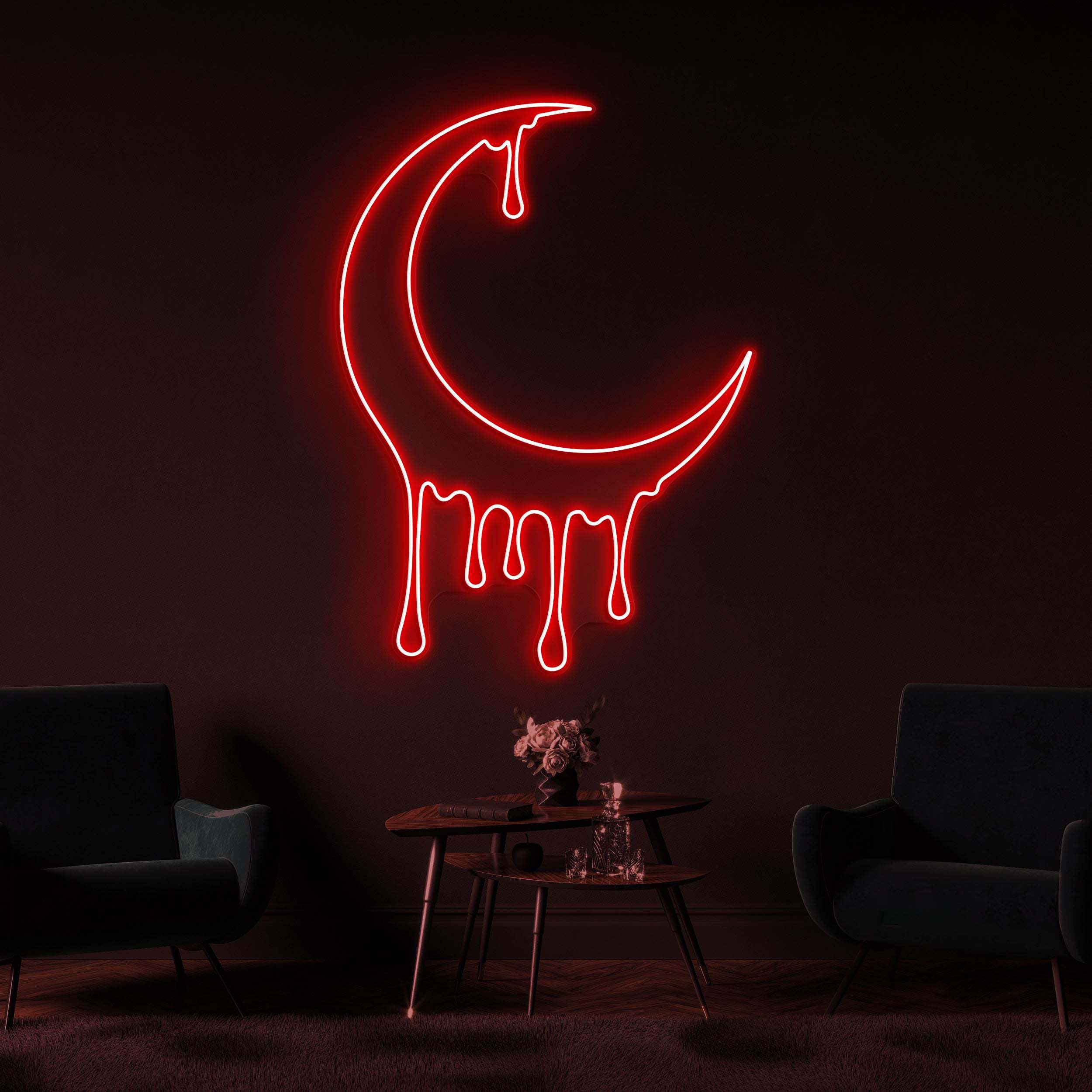 Melting Moon Neon Sign, Melting Moon LED Light, Crescent Moon Wall Art, Dripping Moon Wall Decor, Kids Room Neon Light, Home Neon Decor