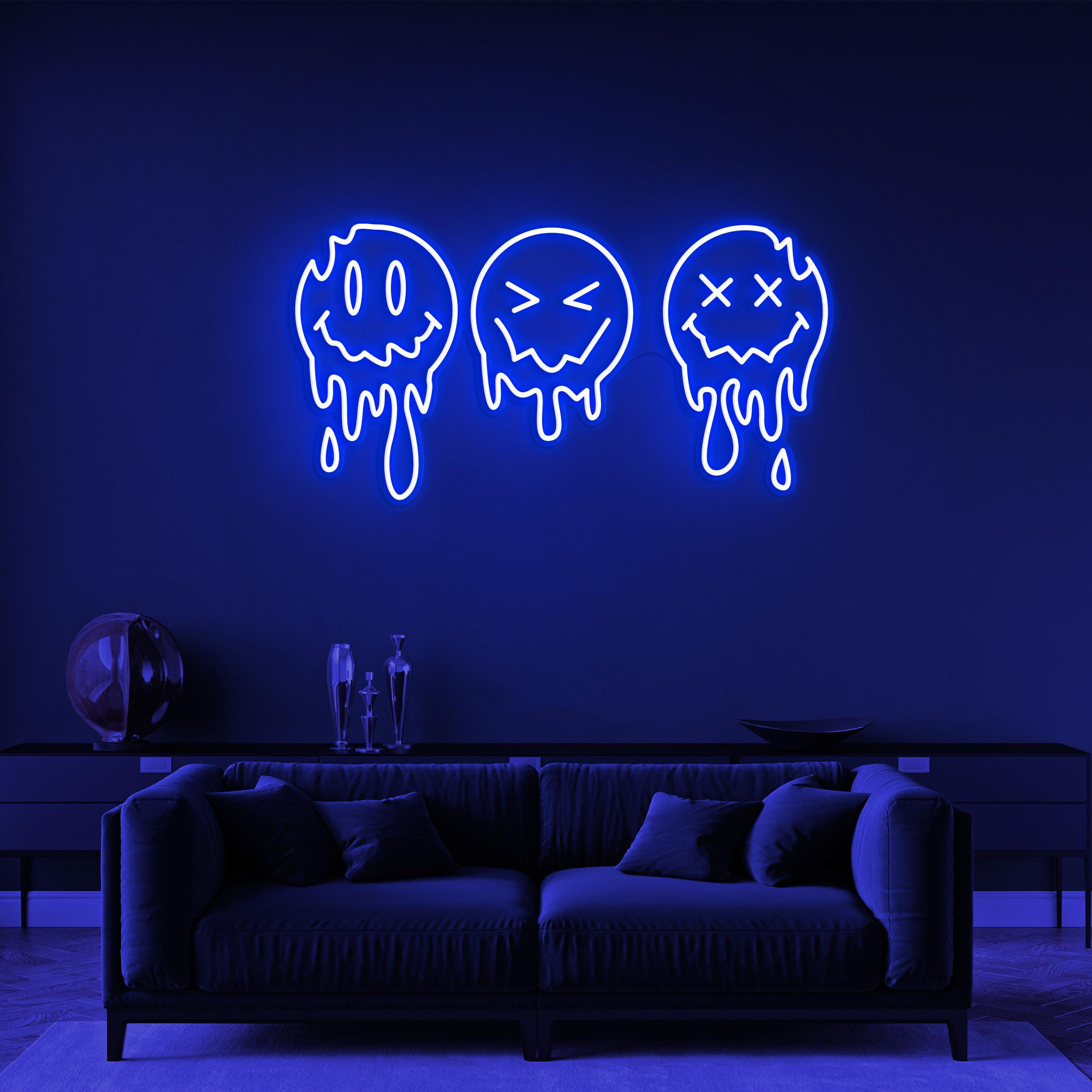 Dripping Smiley Faces Neon Sign, Smiley Faces LED Light, Dripping Smiley Faces Neon Art, Home Wall Decor, Halloween Wall Art, Kids Room Art