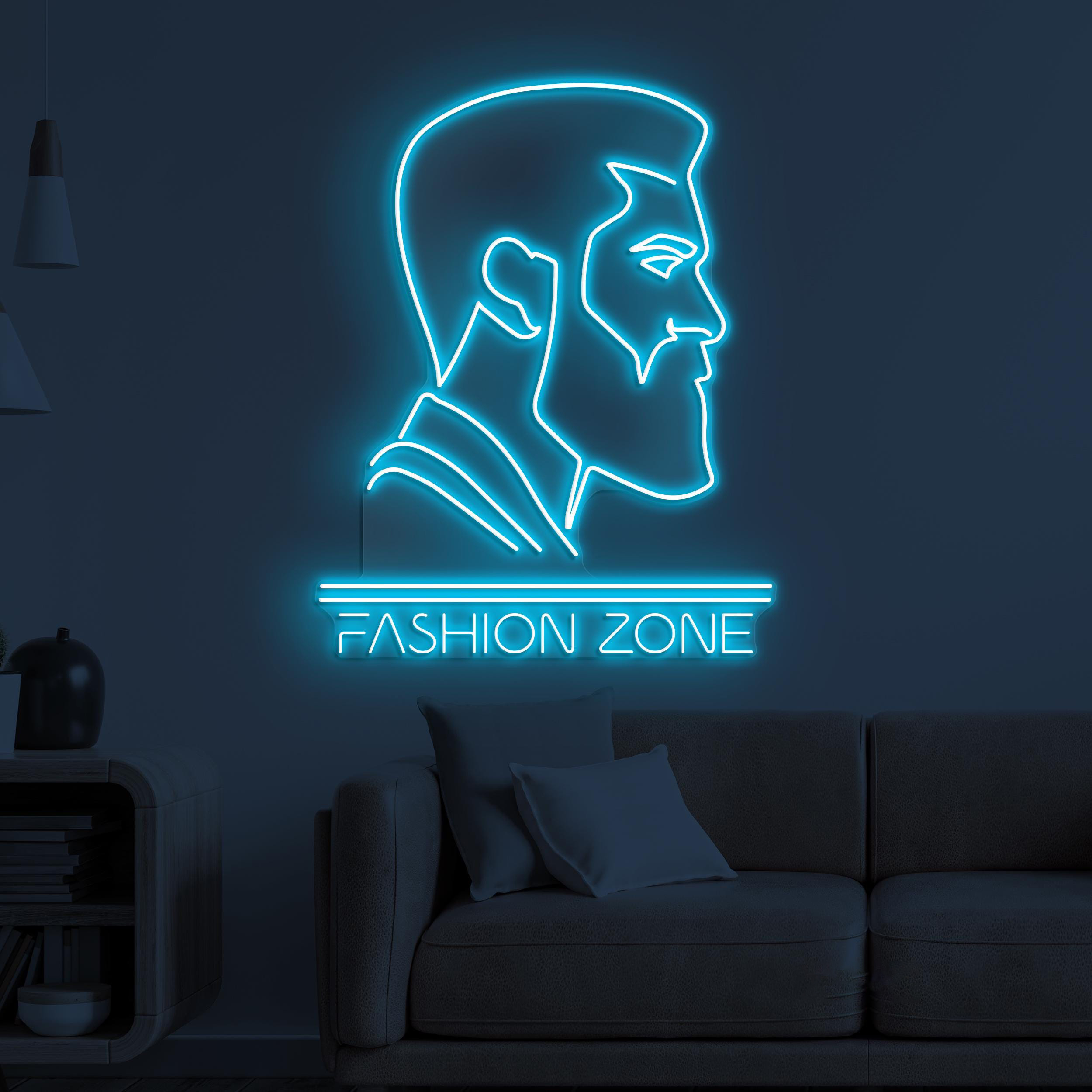 Fashion Zone Neon Sign, Fashion Zone LED Light, Beard Man Wall Decor, Men's Style Wall Art, Barber Shop Neon Light, Grooming Zone Neon Decor