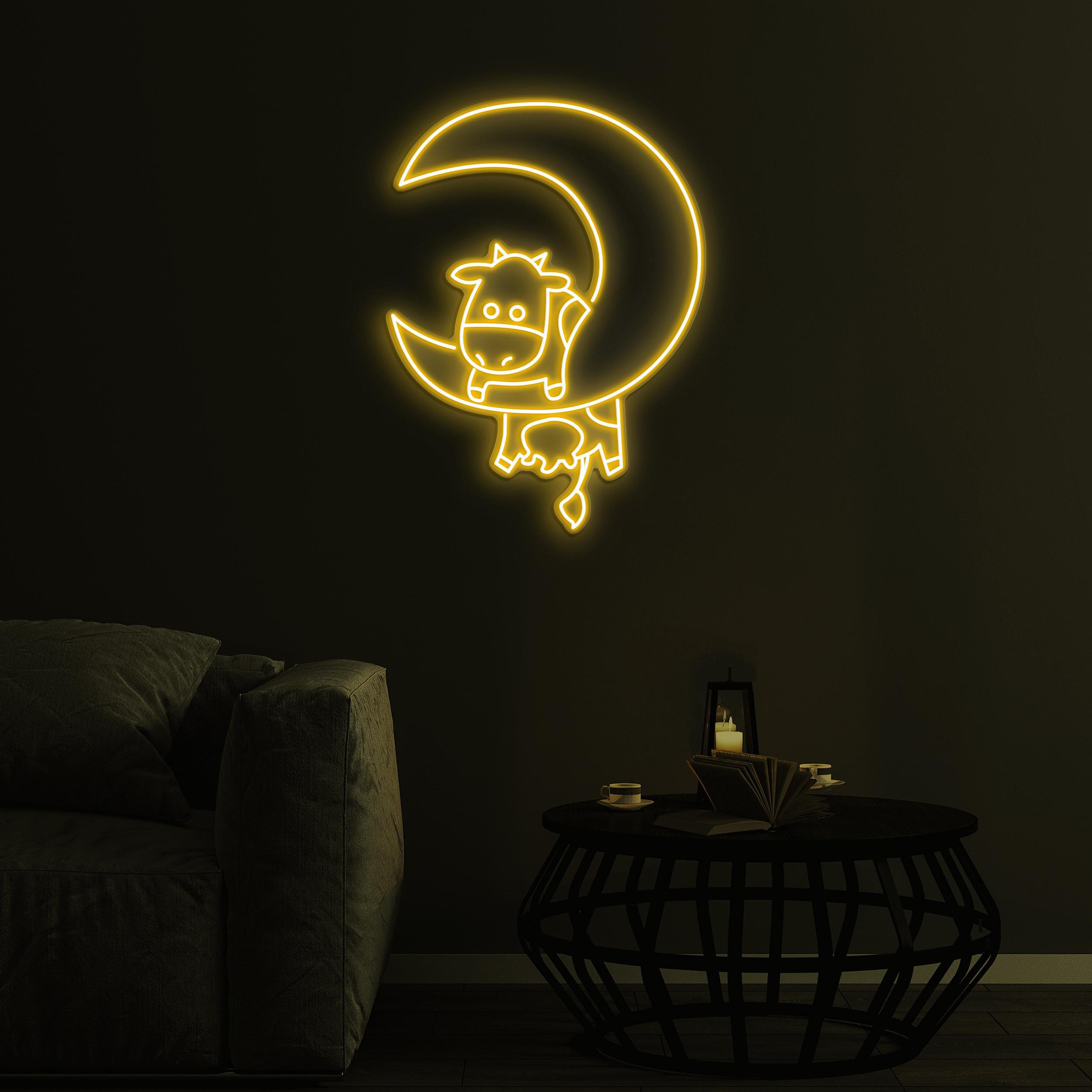Cow With Moon Neon Sign, Cow on Moon LED Light, Cow Moon Wall Art, Farmer Lover Gifts, Cow Farm Wall Art, Gifts For Kids, Kids Room Decor