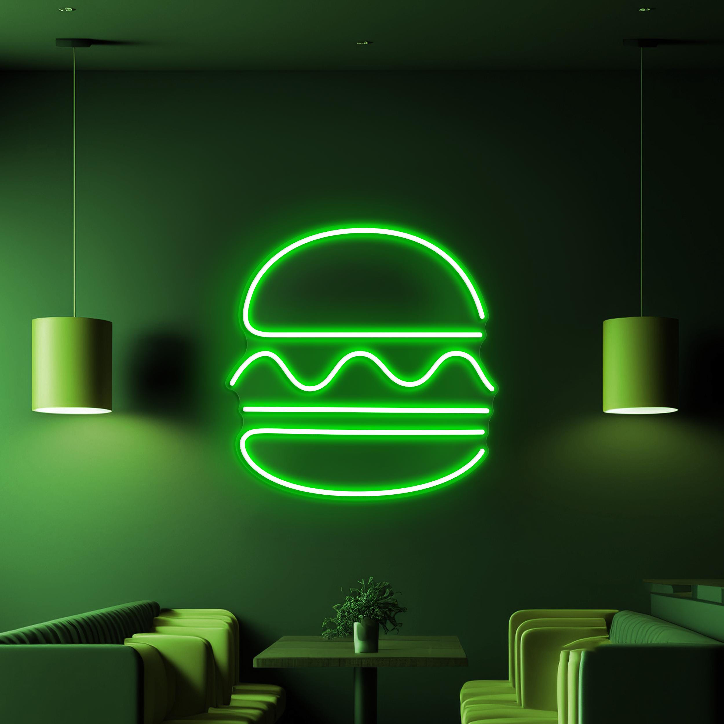 Burger Neon Sign, Burger LED Light, Fast Food Wall Decor, Kitchen Wall Art, Hamburger Neon Light, Street Food Decor, Burger Shop Neon Art