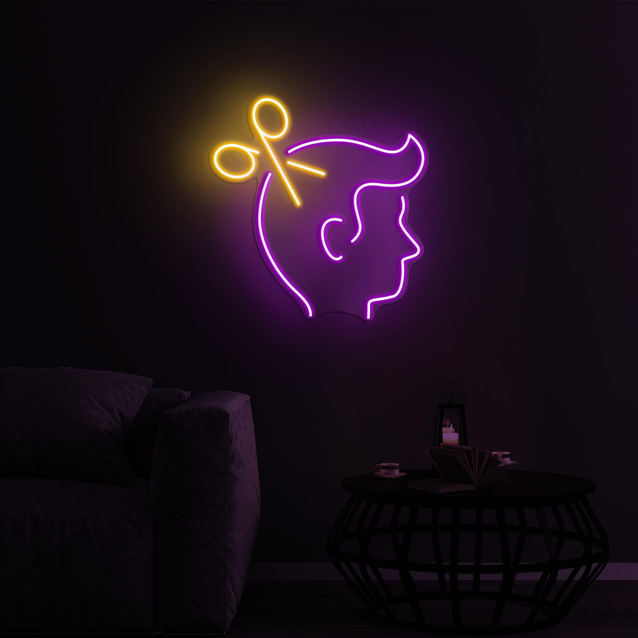 Hair Cut Neon Sign, Hair Cut LED Light, Scissors and Head Neon, Barber Shop LED Neon Art, Beauty Salon Wall Decor, Hair Dressing Neon Sign
