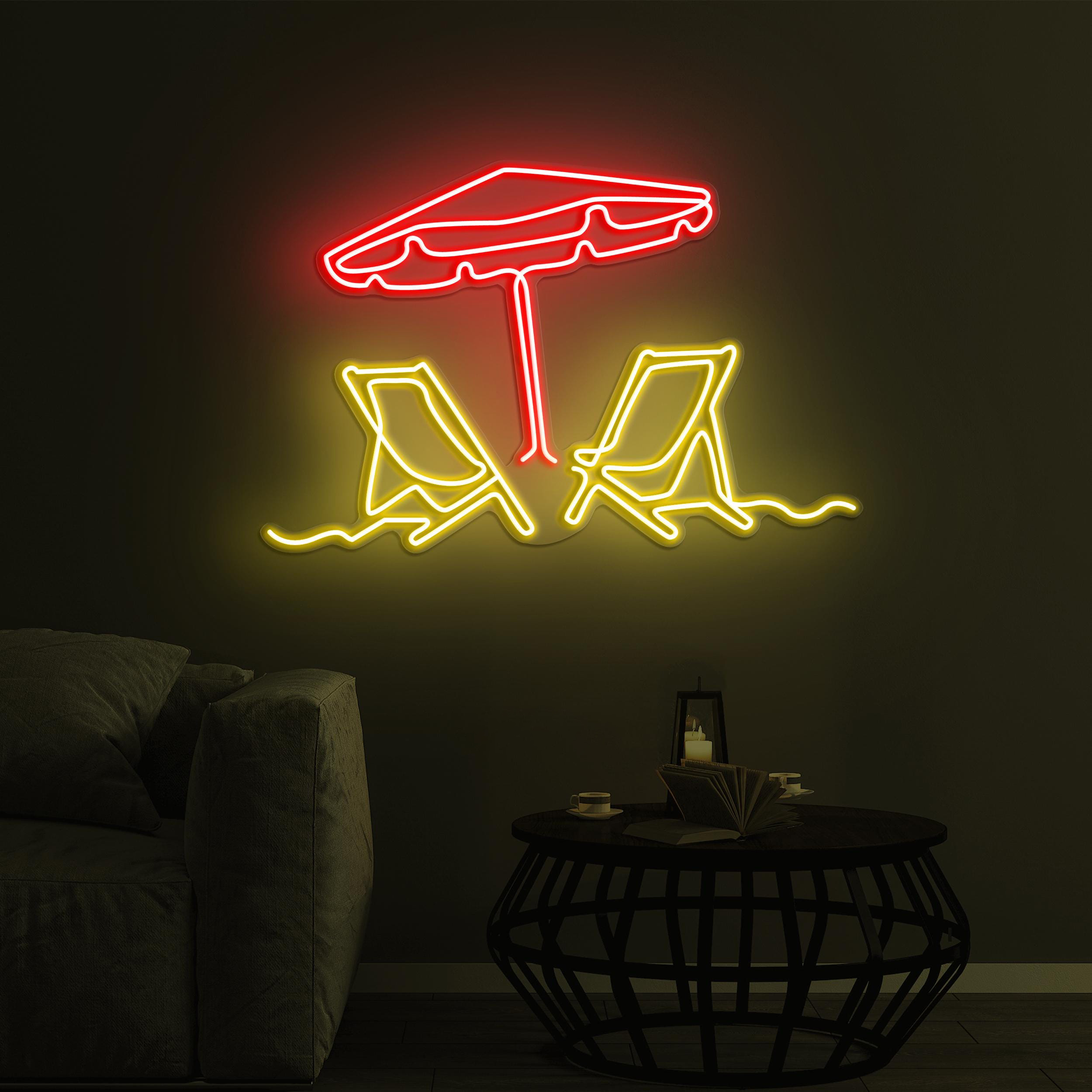 Umbrella and Chairs Neon Sign, Umbrella and Chairs LED Light, Beach Scene LED Neon Art, Summer Beach Decor, Home Wall Art, Gallery Art Sign