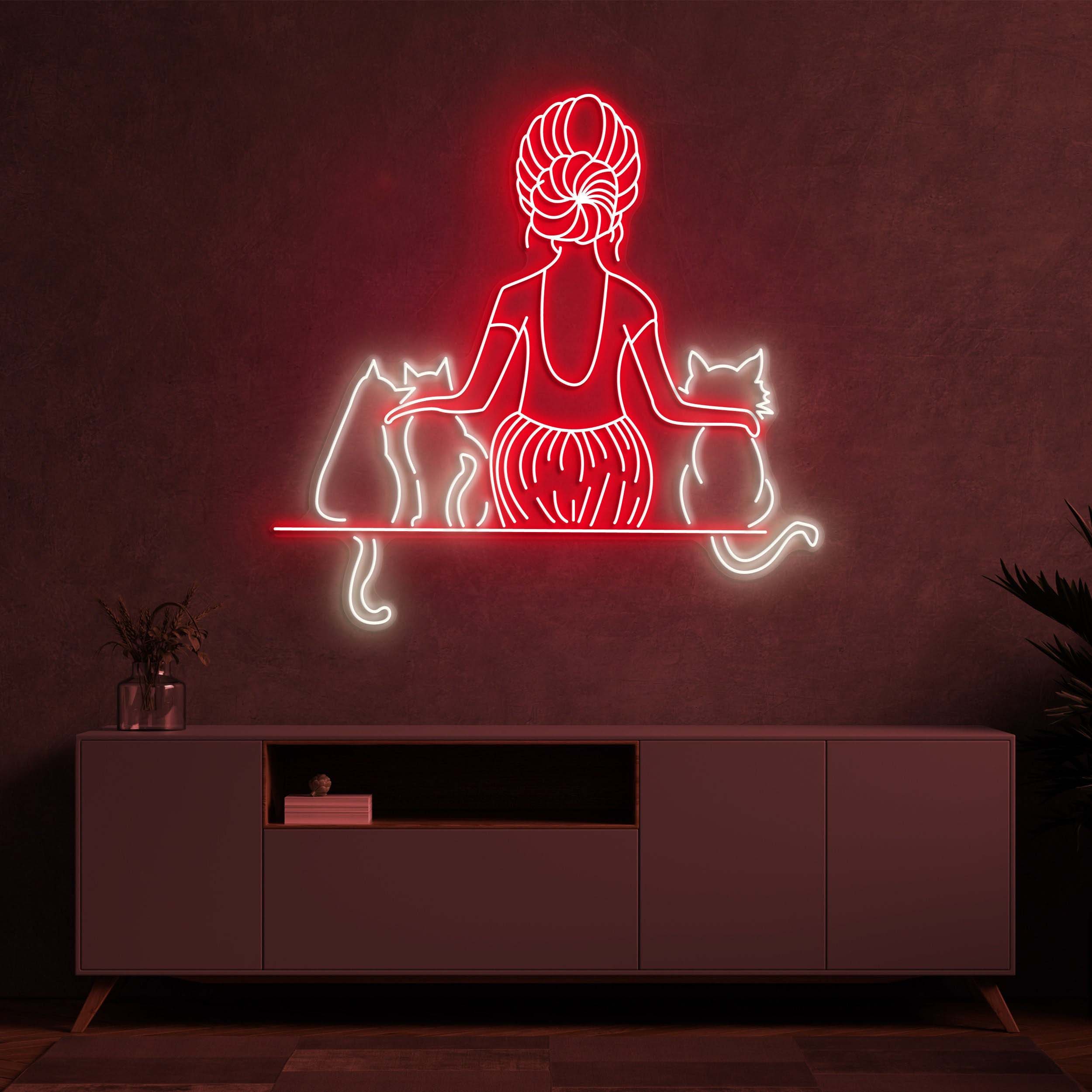 Woman and Cats Neon Sign, Cat Mom Sign, Cats Neon Art for Cat Owners, Gift for Mother's Day, LED Neon Art Sign, Cats Neon Sign,Led Cats Sign