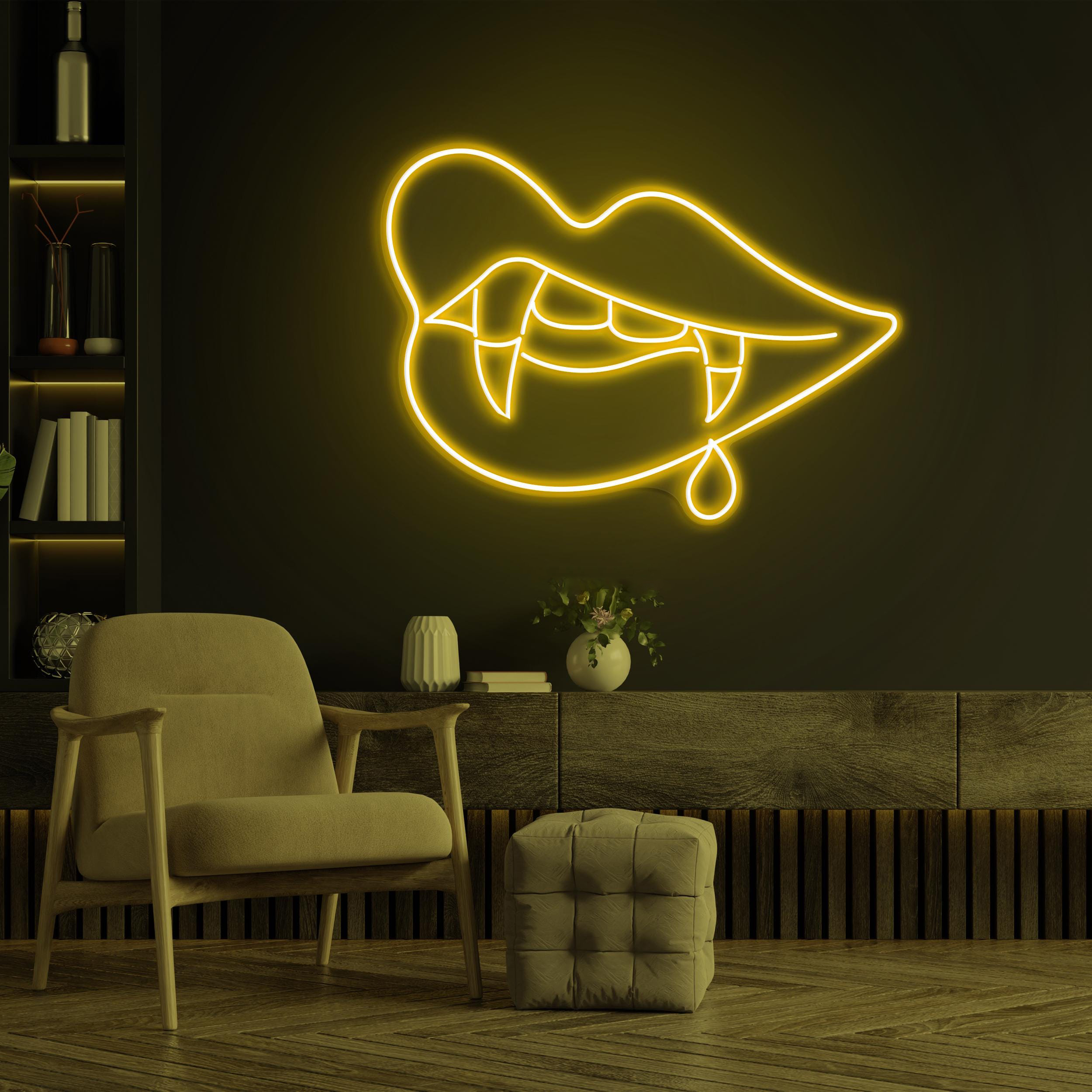 Vampire Lips Neon Sign, Vampire Lips LED Light, Vampire Teeth LED Neon Art, Goth Wall Art Sign, Lips Art, Decor for Horror Room & Game Room