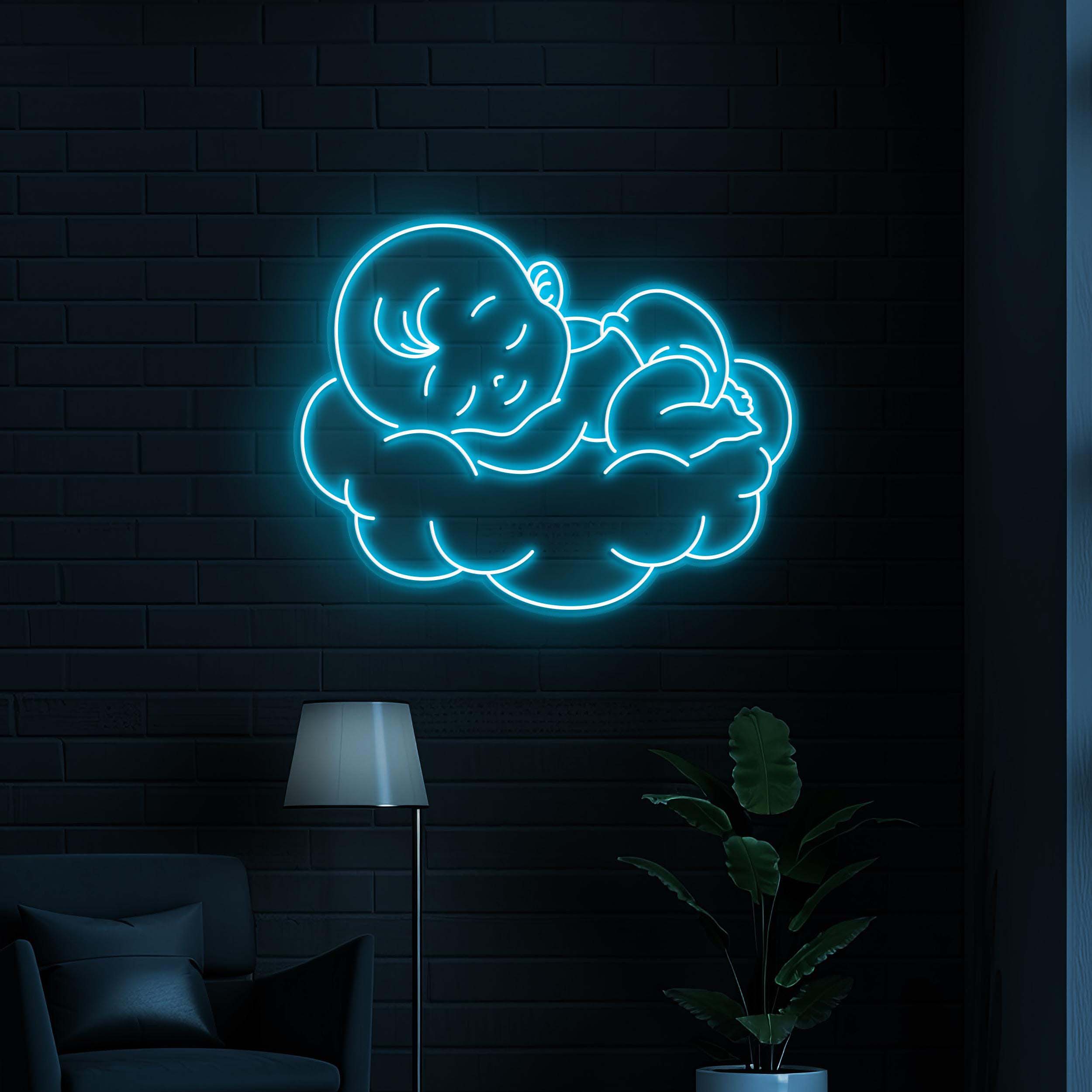 Sleeping Baby on Cloud Neon Sign, Sleeping Baby on Cloud LED Light, Sleeping Baby Wall Art, Cloud LED Decor, Home, Room, Newborn Party Decor