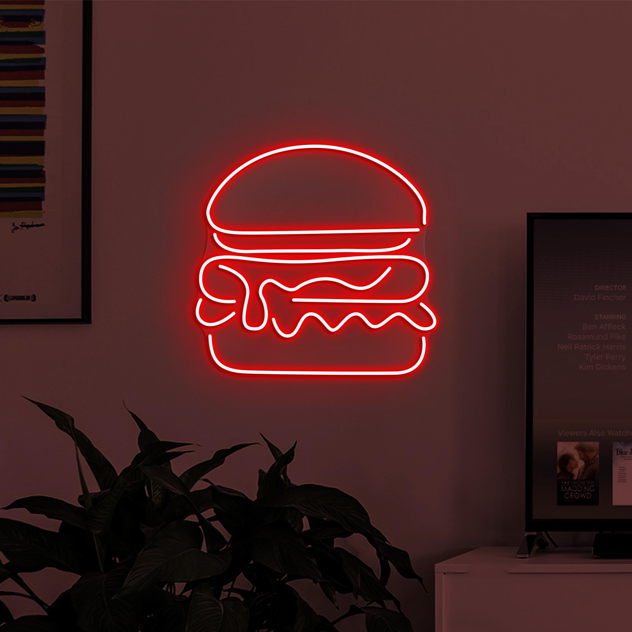 Burger Neon Sign, Burger LED Light, Burger Shop Wall Decor, Fast Food Wall Art, Hamburger Neon Decor, Restaurant Neon Light, Burger Lover
