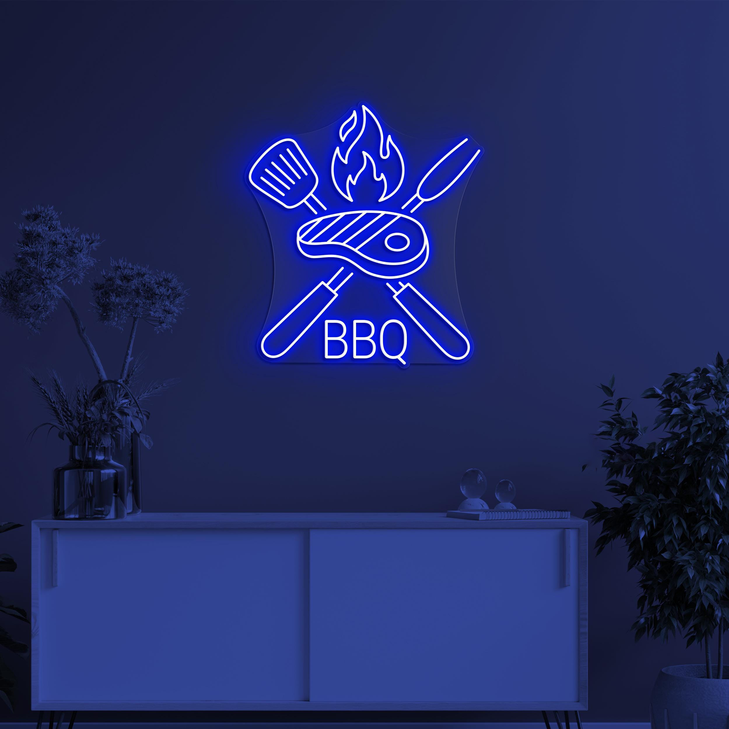 BBQ Neon Sign, BBq Led Light, Fire Meat Sign, Barbeque Wall Decor, Spoon Wall Art, BBQ Lover Gift, Home Room BBQ Party Decor, Restaurant Art