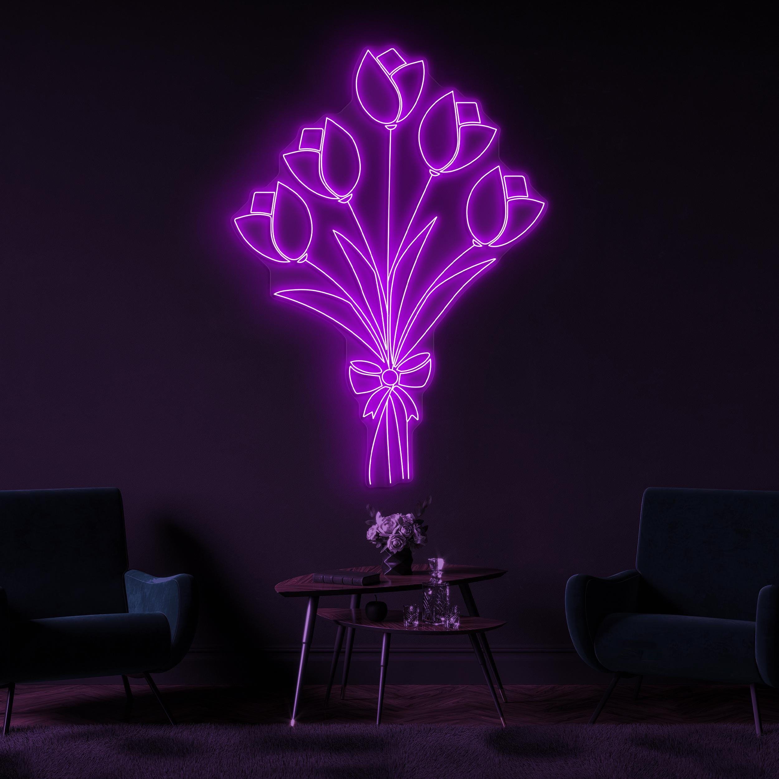 Tulip Neon Sign, Tulip Bouquet LED Light, Decor for Home, Party, Garden, Birthday & Yard, Romantic Gift for Couple, Wedding Neon Light
