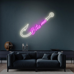 Bite Me Neon Signs, Bite Me Led Light, Fishing Hook LED Neon Art, Home Wall Decor, Custom Bite Neon Sign, Fishing Wall Art, Fish Bite Sign