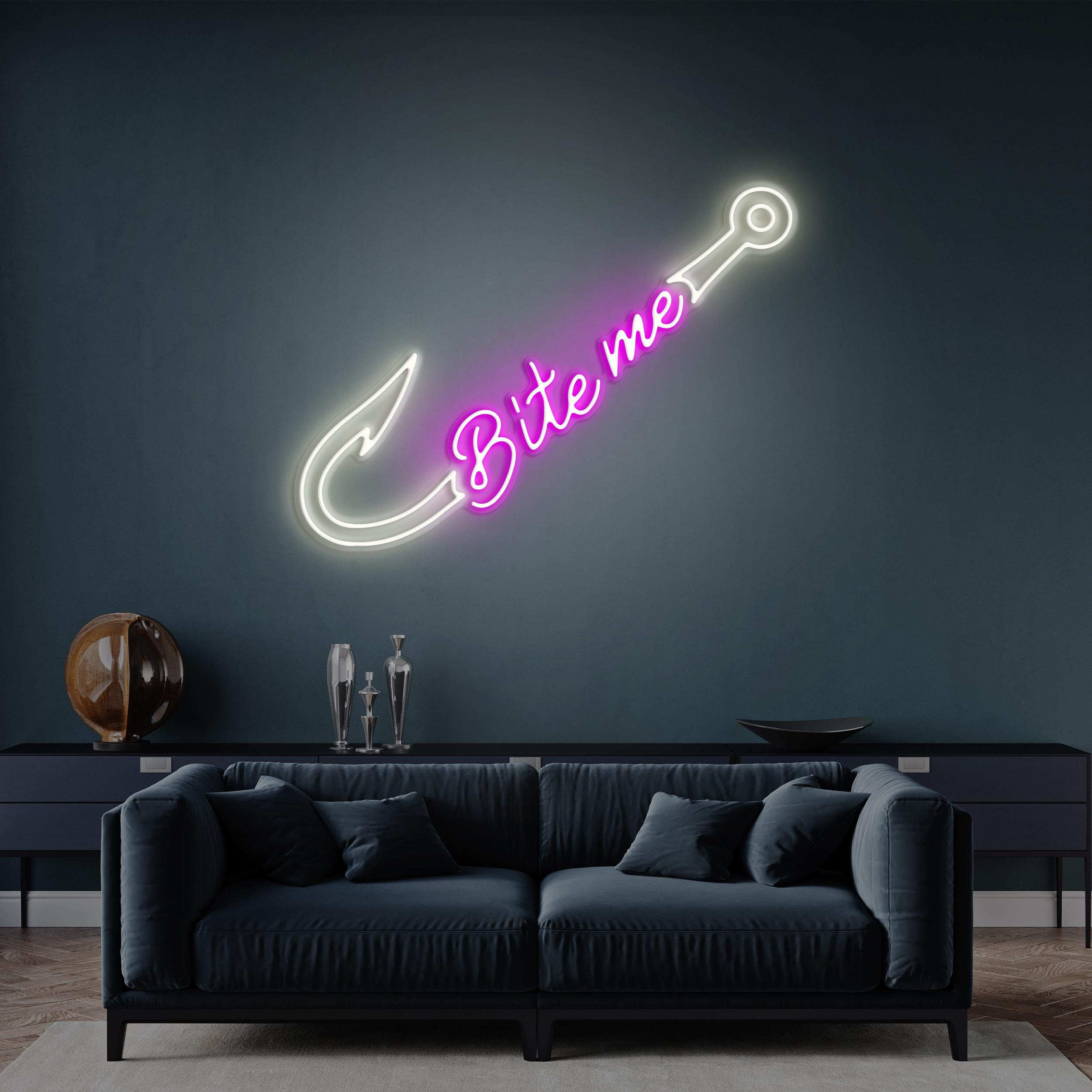 Bite Me Neon Signs, Bite Me Led Light, Fishing Hook LED Neon Art, Home Wall Decor, Custom Bite Neon Sign, Fishing Wall Art, Fish Bite Sign