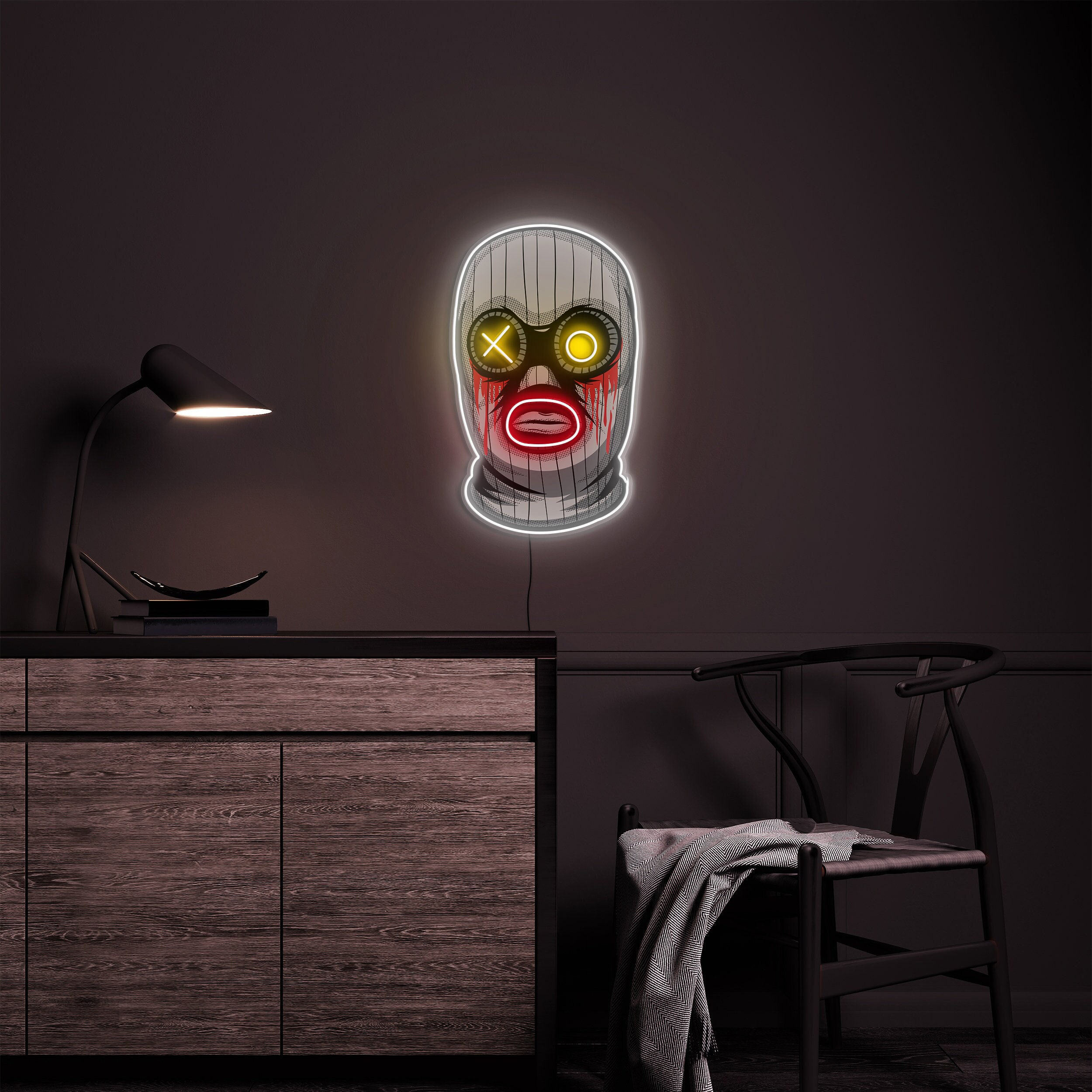 Mask Neon Sign, Led Neon pop Art, Halloween Mask LED Sign, Neon Wall Art, Robber Mask Light for Game Room, Birthday, Gift for Boys, Gamers