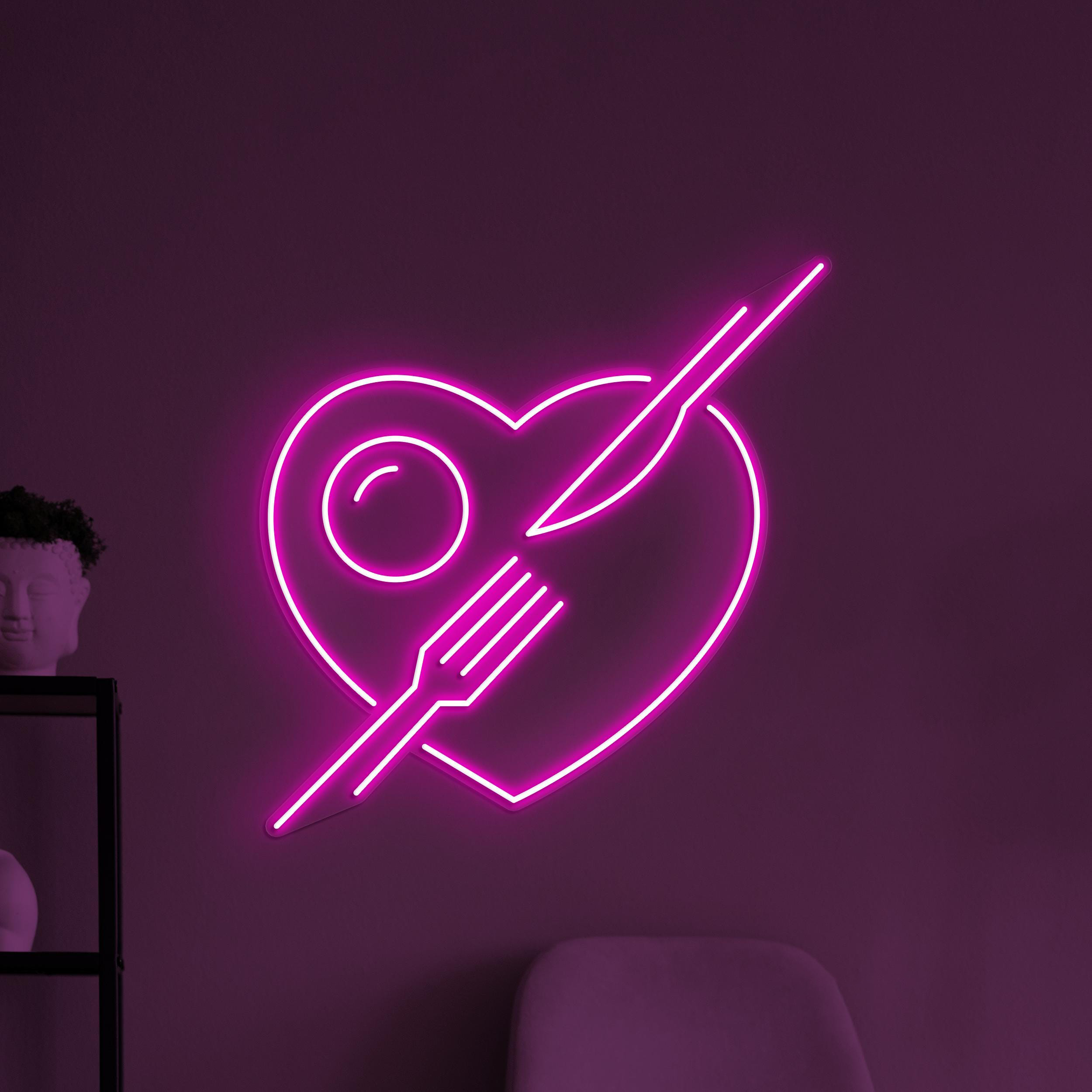 Heart Neon Sign, Heart With Fork & Knife LED Light, Love Food Wall Decor, Restaurants Wall Art, Foodie Love Neon Sign, Bar Cafe Wall Light