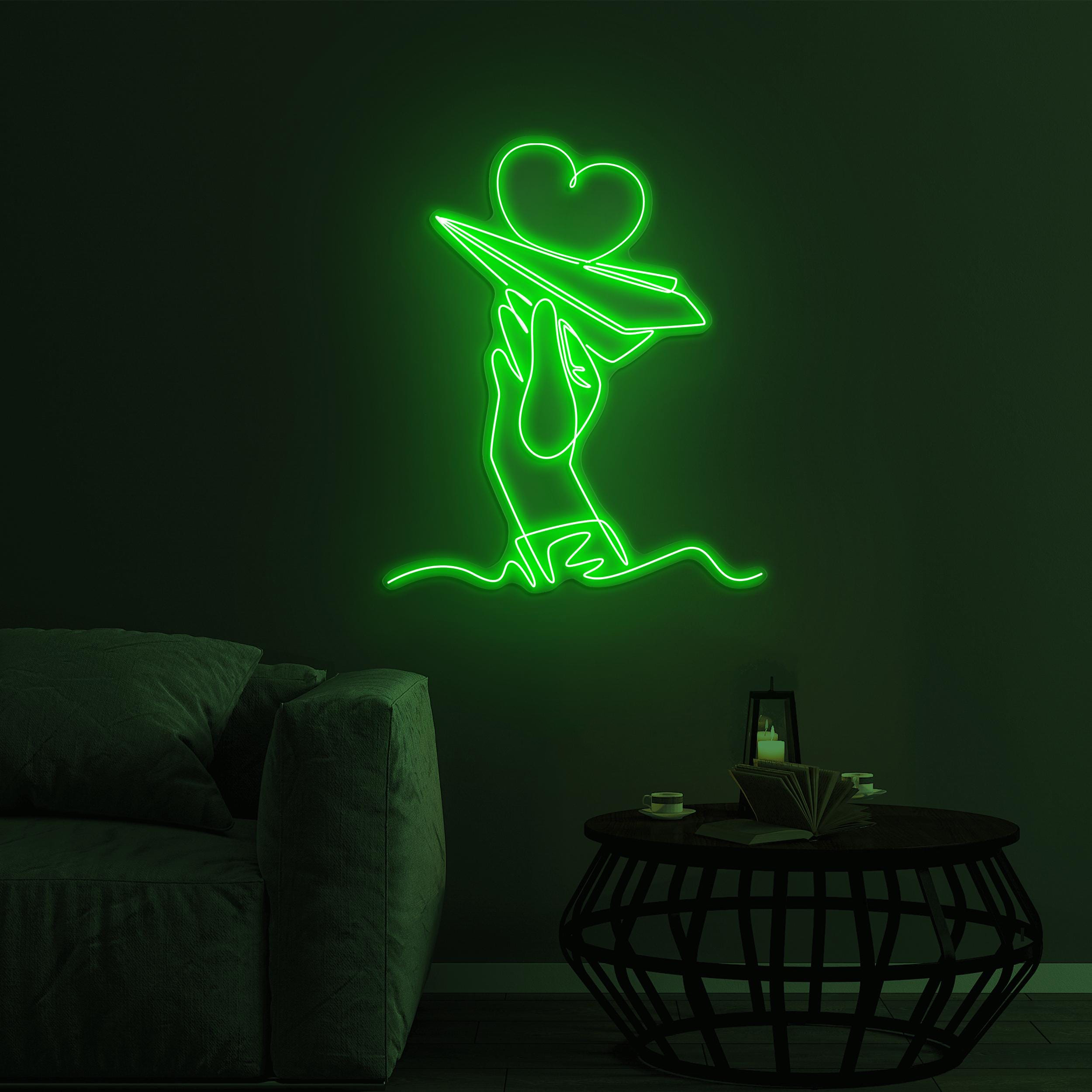 Hand and Paper Plane Neon Sign, Flying Heart LED Light, Hand and Paper Plane LED Neon Art, Home Wall Decor, Airport Wall Art, Custom Sign