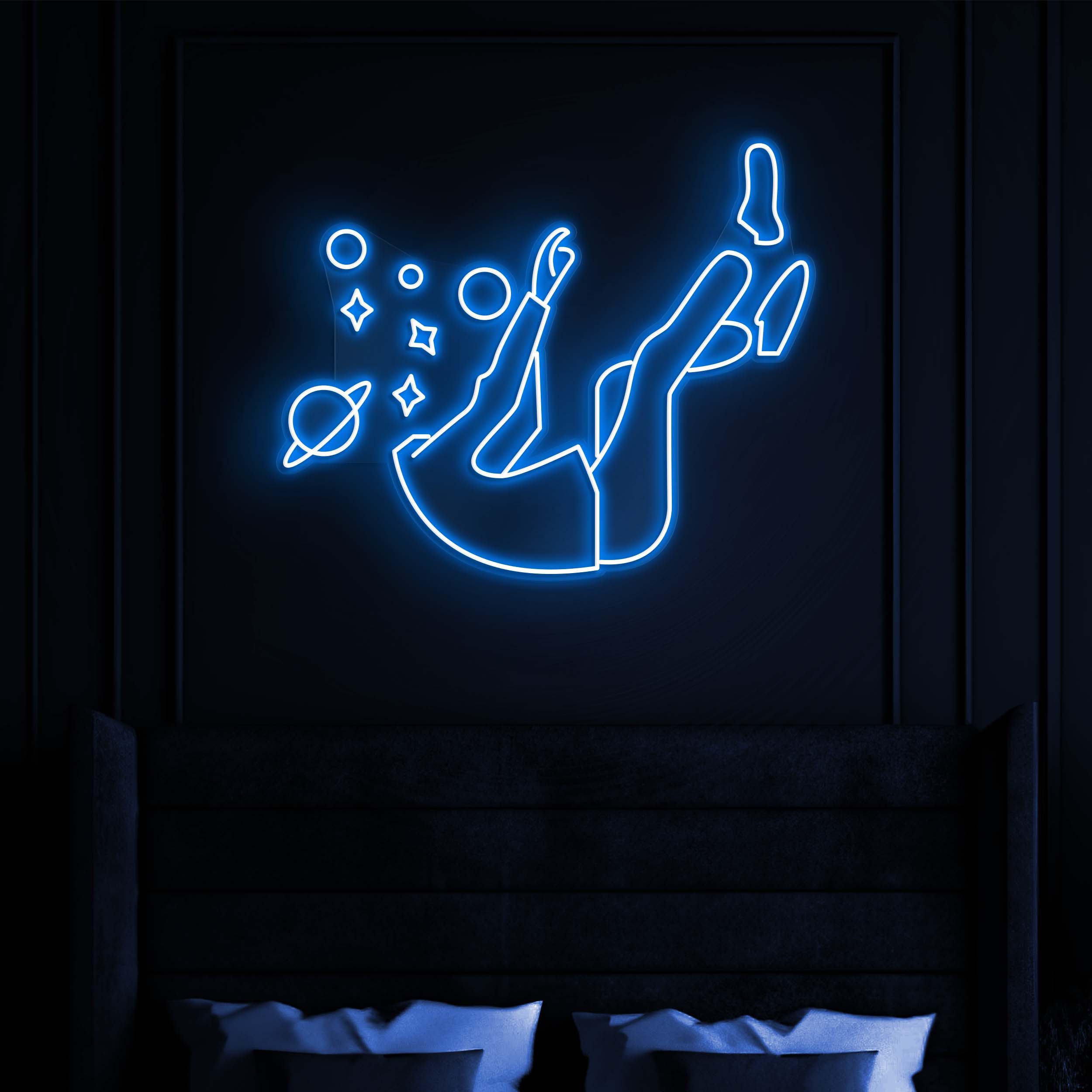 Falling Into Space Neon Sign, Space Theme Wall Art, Creative LED Neon Sign for Game Room, Space Head Decor, Room & Wall Light, Gift Idea