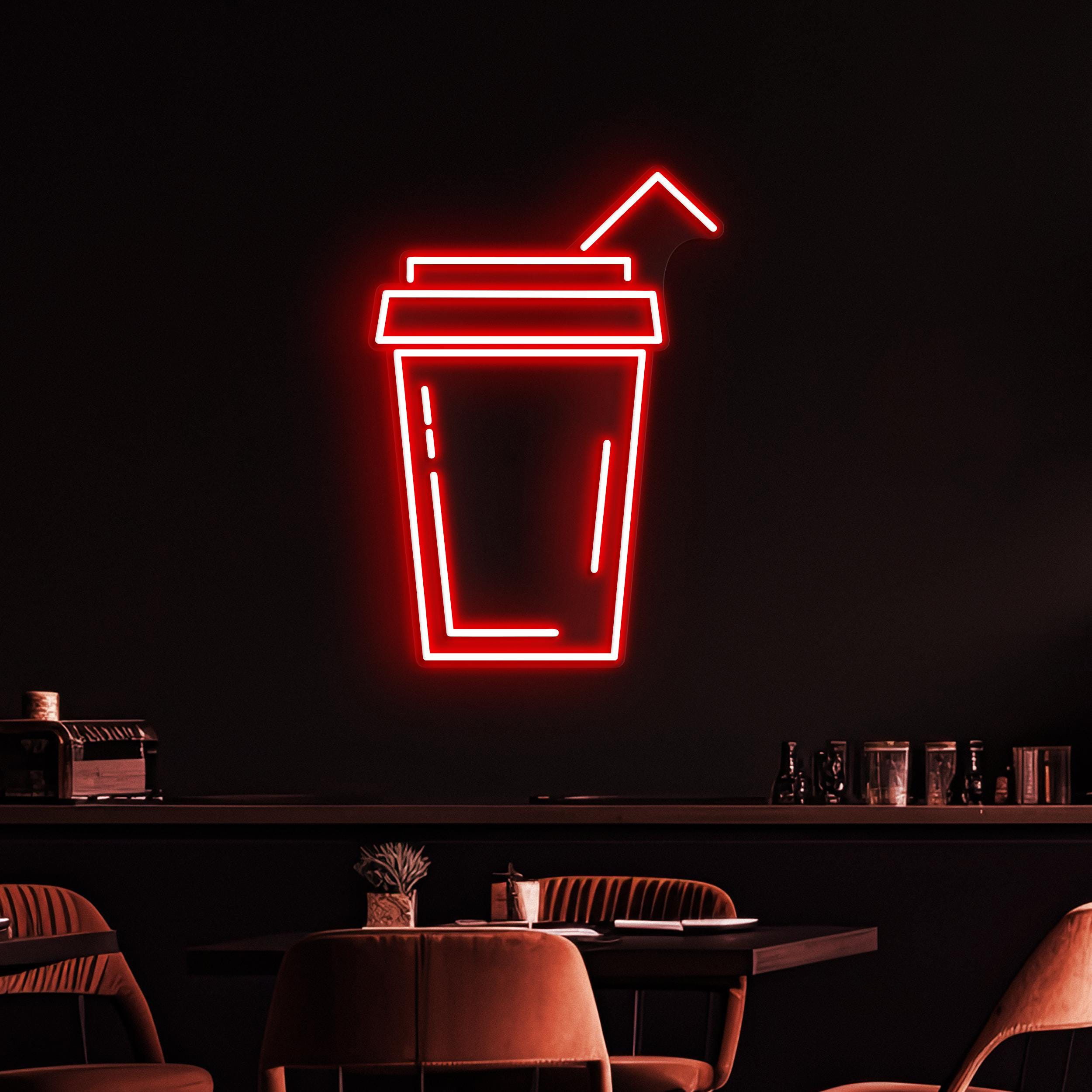 Drink Cup Neon Sign, Drink Cup LED Light, Juice Bar Wall Art, Kitchen Decor, Cafe & Bar Neon Light, Refreshing Drink Decor, Drink Corner Art