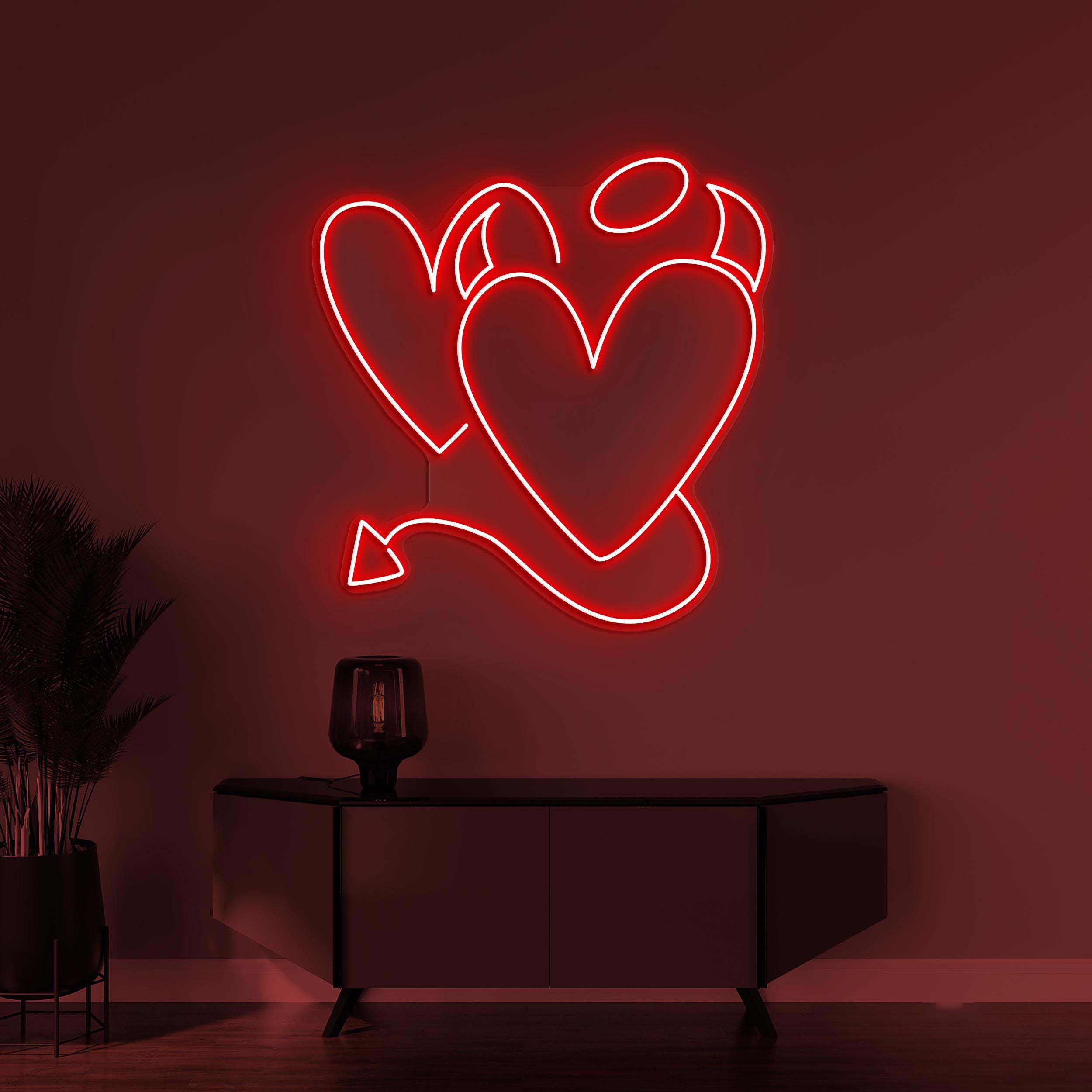 Devil Heart Neon Sign, Devil Heart LED Light, Angel and Devil Hearts Decor, Demon Heart Sign, Holo Neon Decor, Decor for Wedding, Shop & Bar