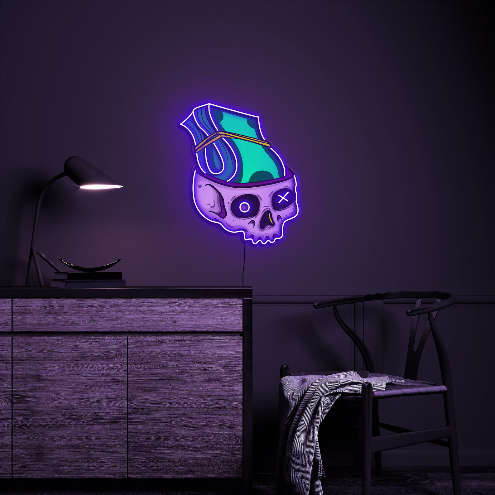 Skull Money Neon Sign, Skull Head Neon Light, Money Neon Sign for Game Room Decor, Neon Pop Art Sign, Wall Art, LED Decor for Game Room