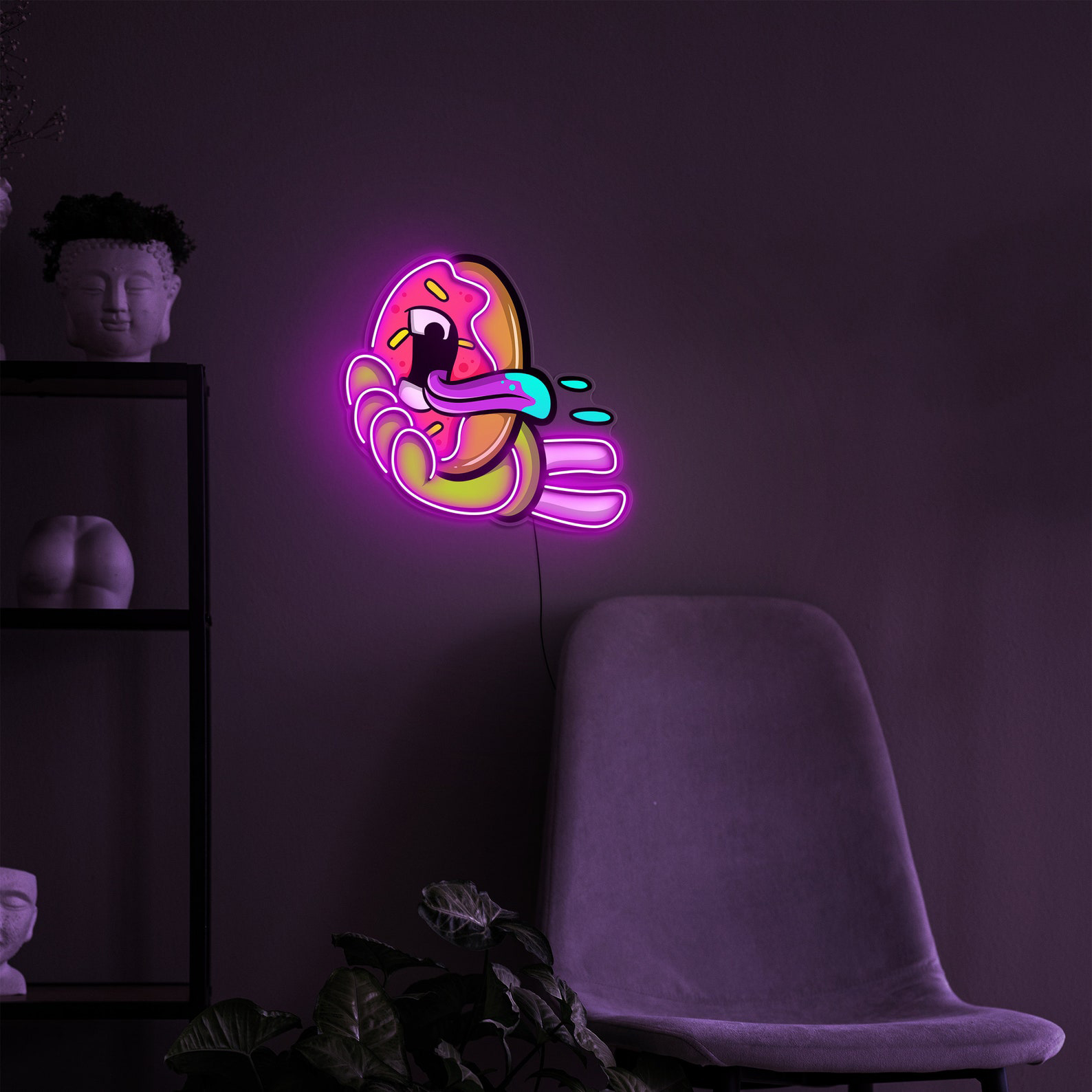Hand Donut Neon Sign, Hand Holding Donut Light, Donut Pop Art Sign, Donut Neon Sign, Wall and Desk Decor, Light for Home,Office, and Bedroom