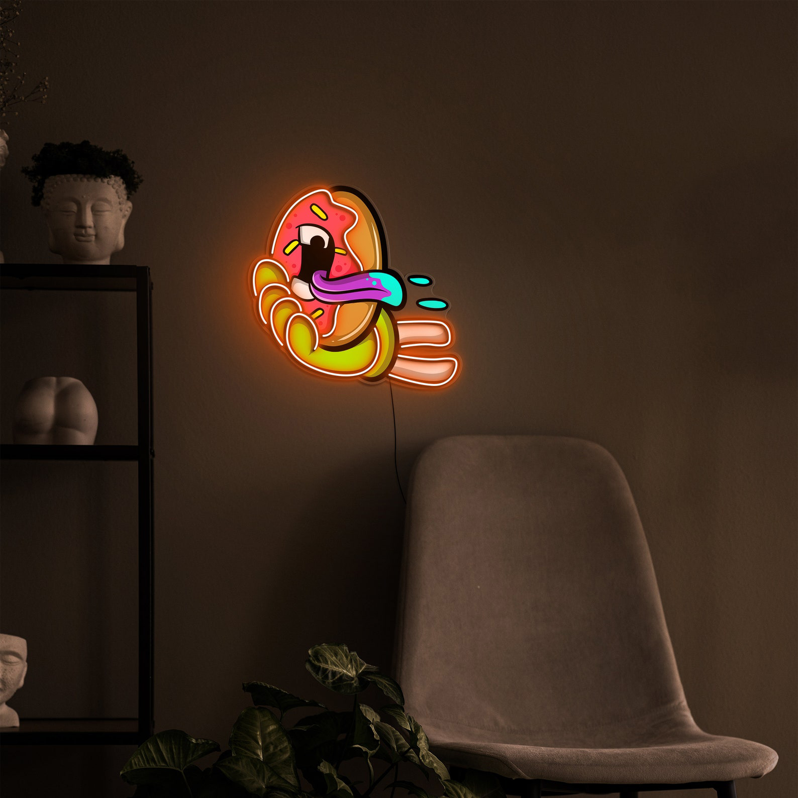 Hand Donut Neon Sign, Hand Holding Donut Light, Donut Pop Art Sign, Donut Neon Sign, Wall and Desk Decor, Light for Home,Office, and Bedroom