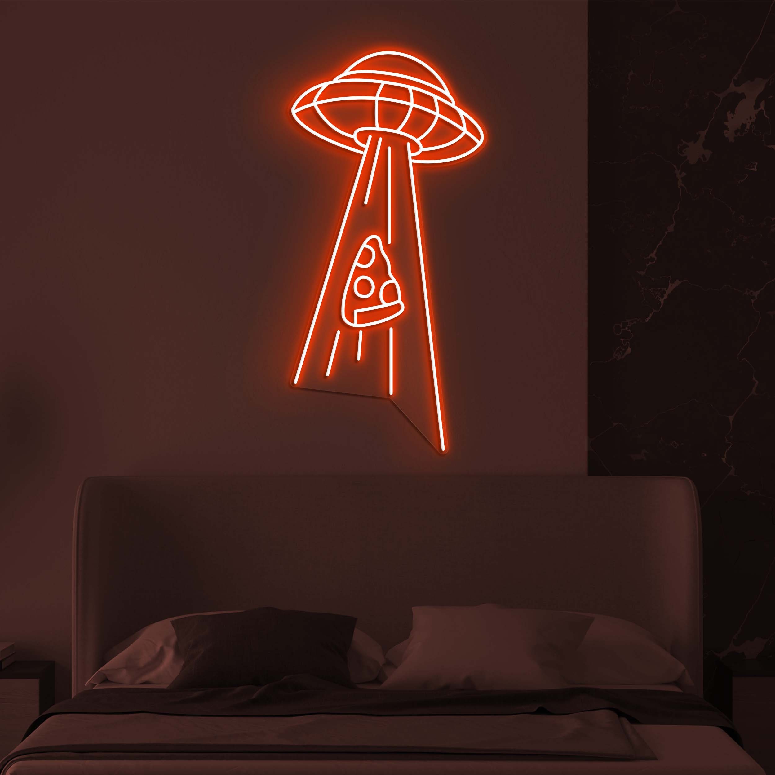 Ufo Abducting Pizza Neon Light, UFO Neon Sign for Game Room, LED Wall Art, Pizza Lovers Gift, Restaurant & Party Decor, UFO Fan Decor, Gift