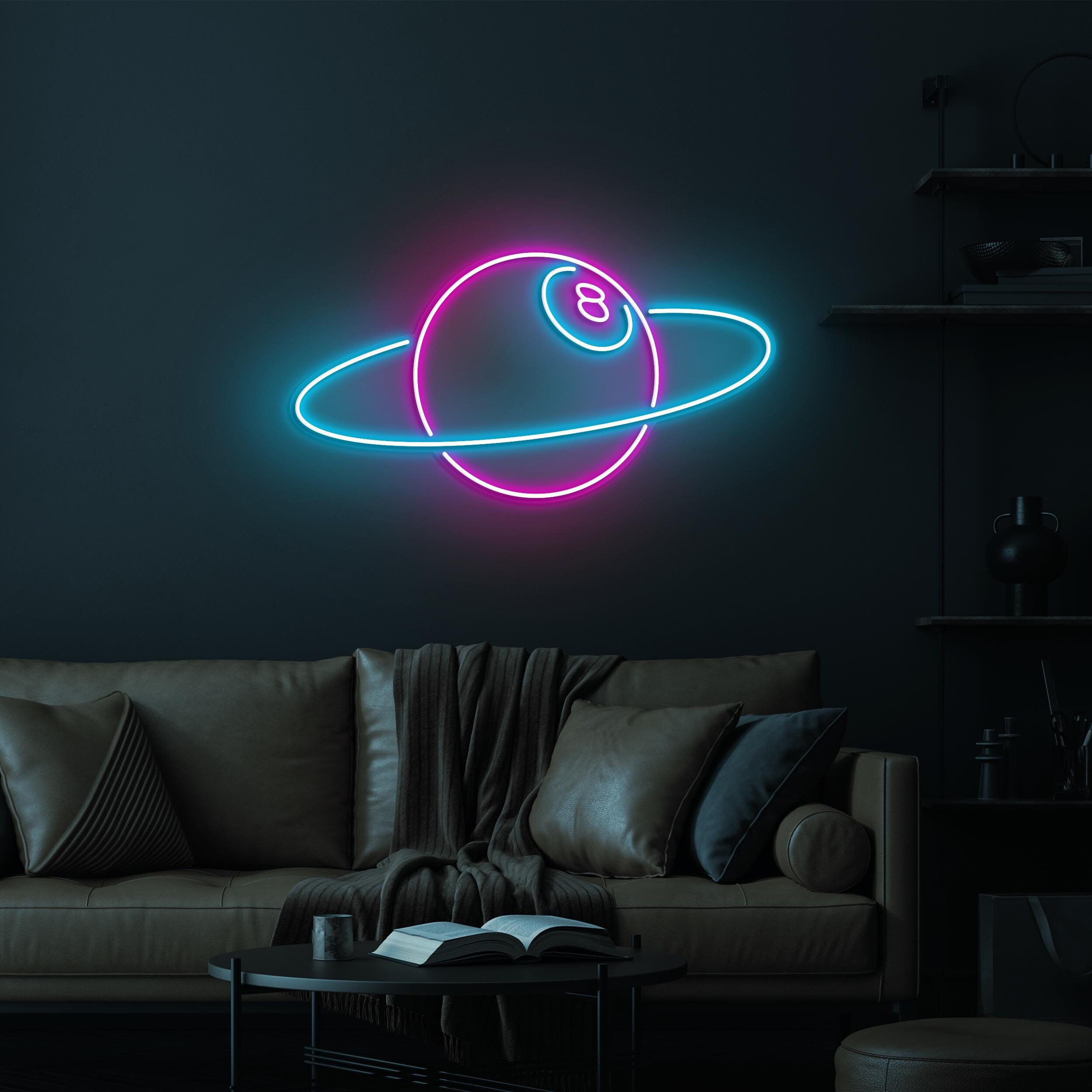 8-Ball Planet Neon Sign, 8-Ball Planet LED Light, Planet LED Neon Art, Space 8-Ball Wall Decor, Sports Shop Decor, Game Room Art, Ball Love