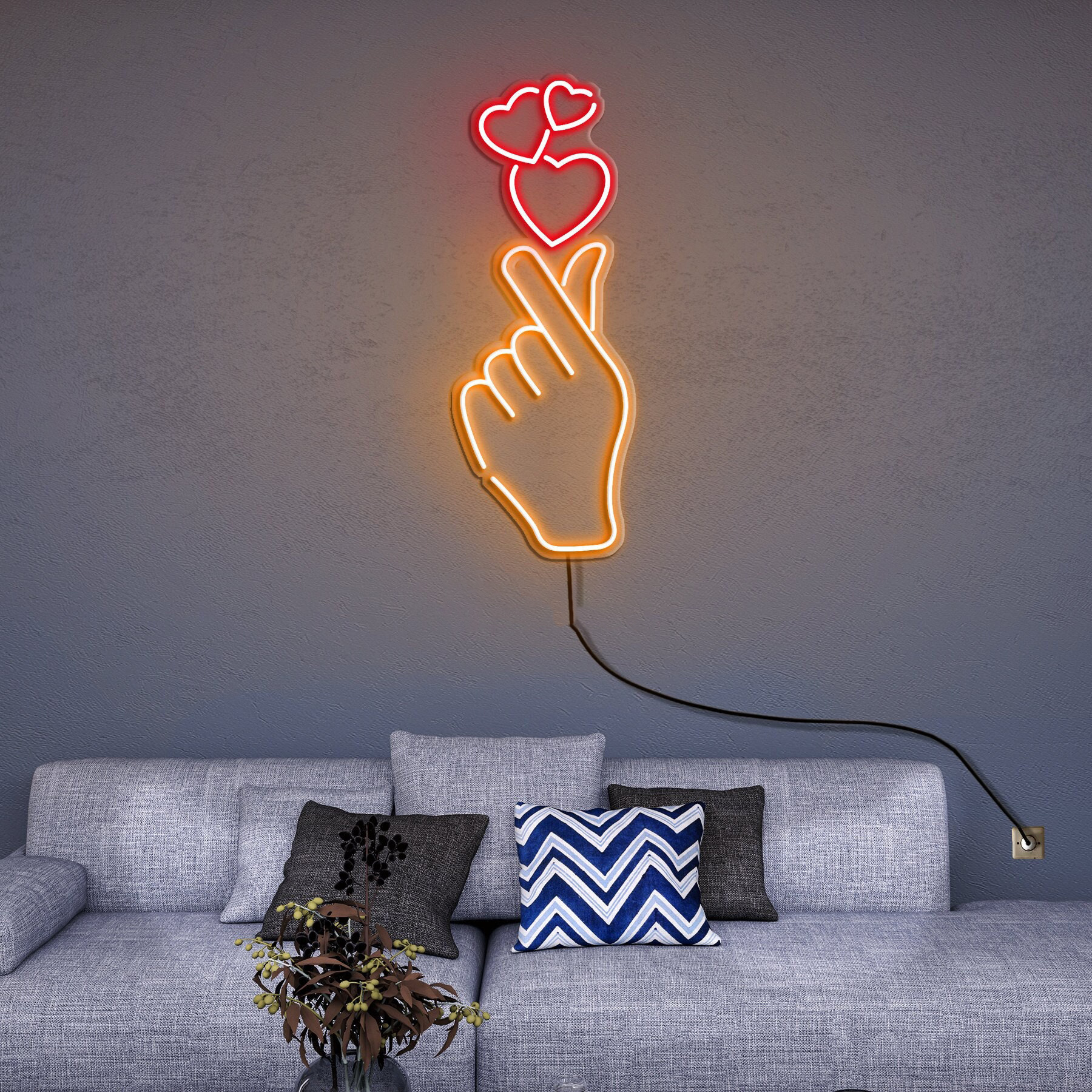 Finger Heart LED Neon Sign, Hand Heart Light, Party Sign, Heart Neon Decor, Sign for Bedroom, Living Room, Wedding, Birthday, Celebration