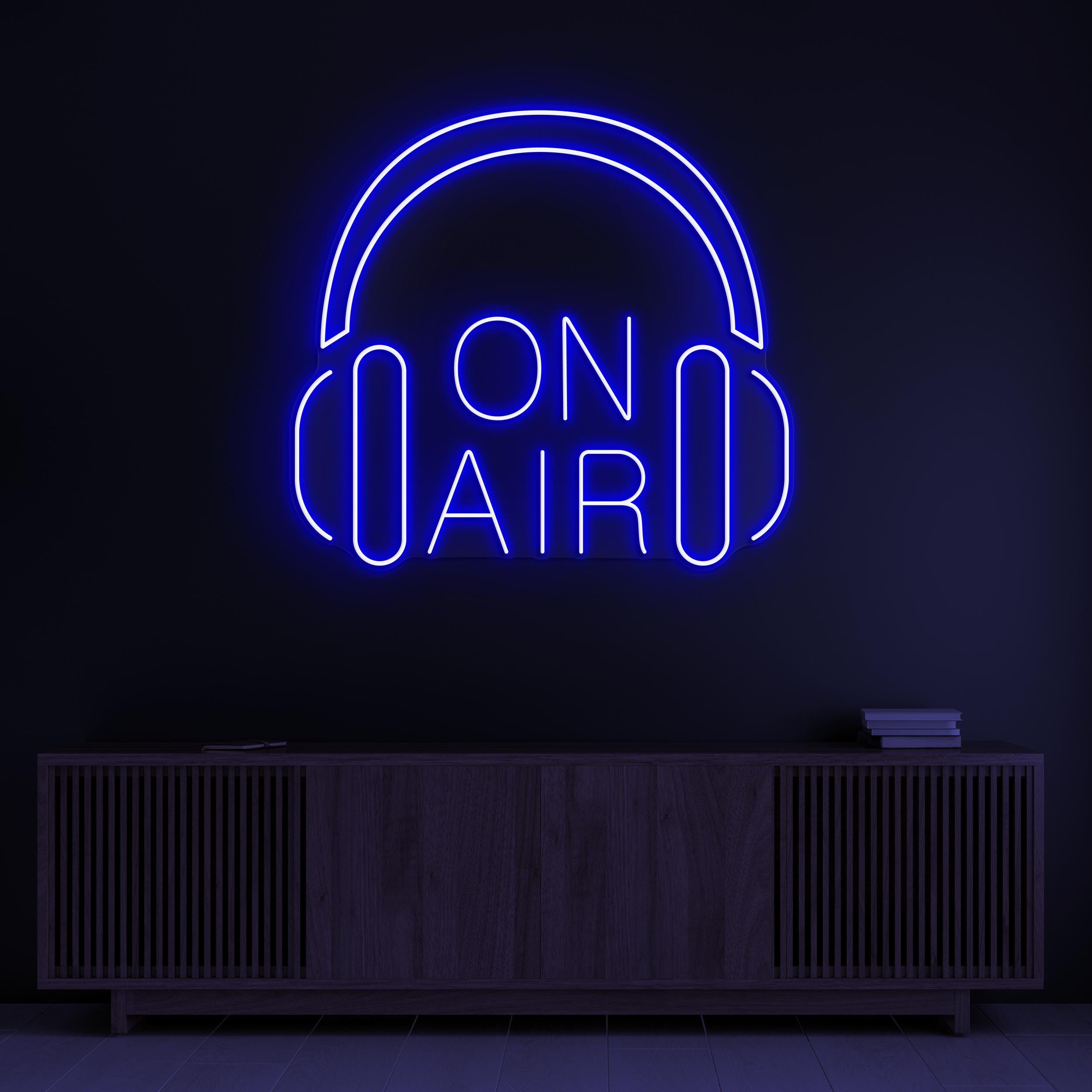 On Air Neon Sign, On Air LED Light, Headphones Wall Decor, Live Show LED Sign, Headphones With On Air Logo Sign. On Air News Channel Decor