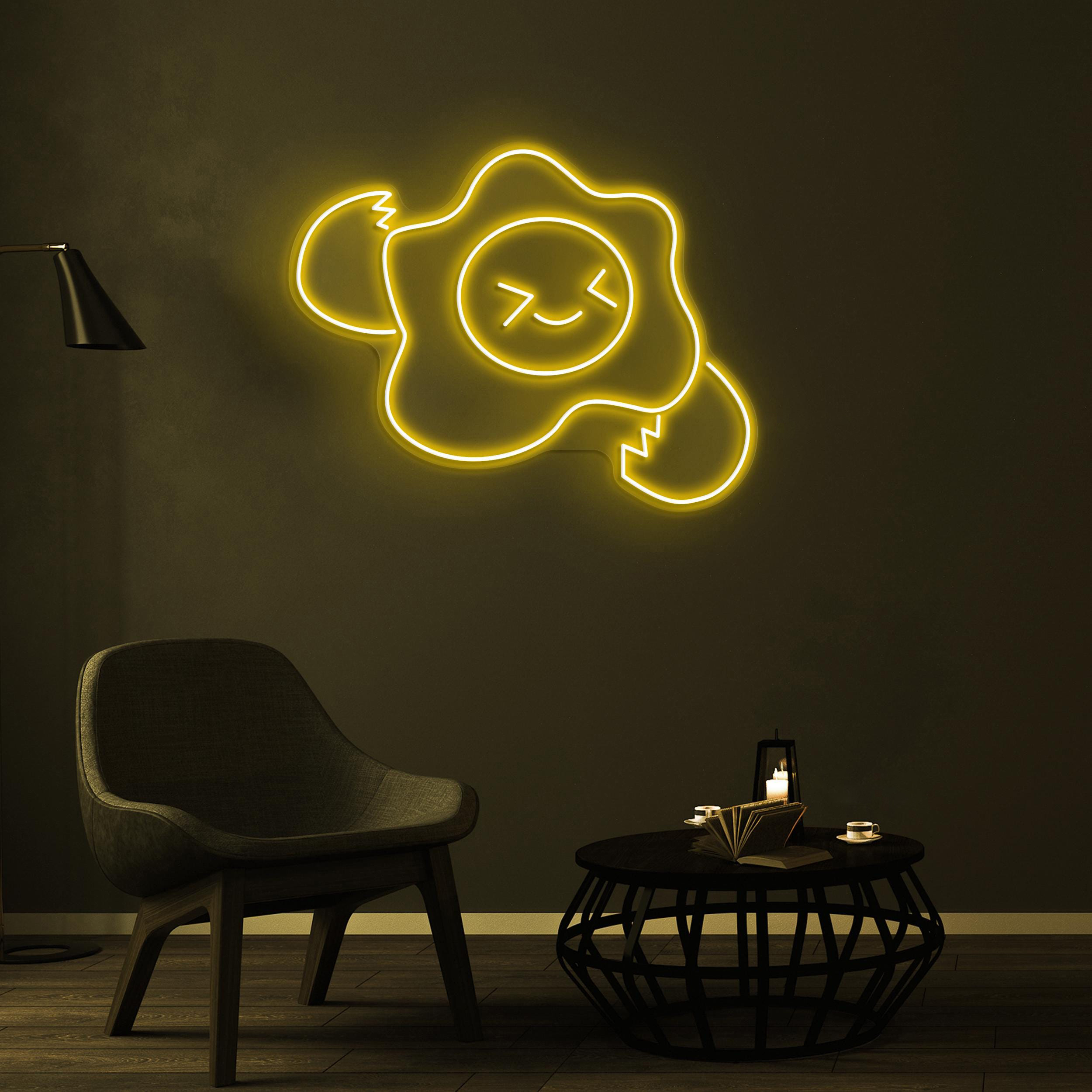 Egg Neon Sign, Broken Egg LED Light, Egg Face Wall Art, Sunny Side Up Led Sign, Breakfast Neon Light, Cafe Wall Art, Kitchen Decor, Gift
