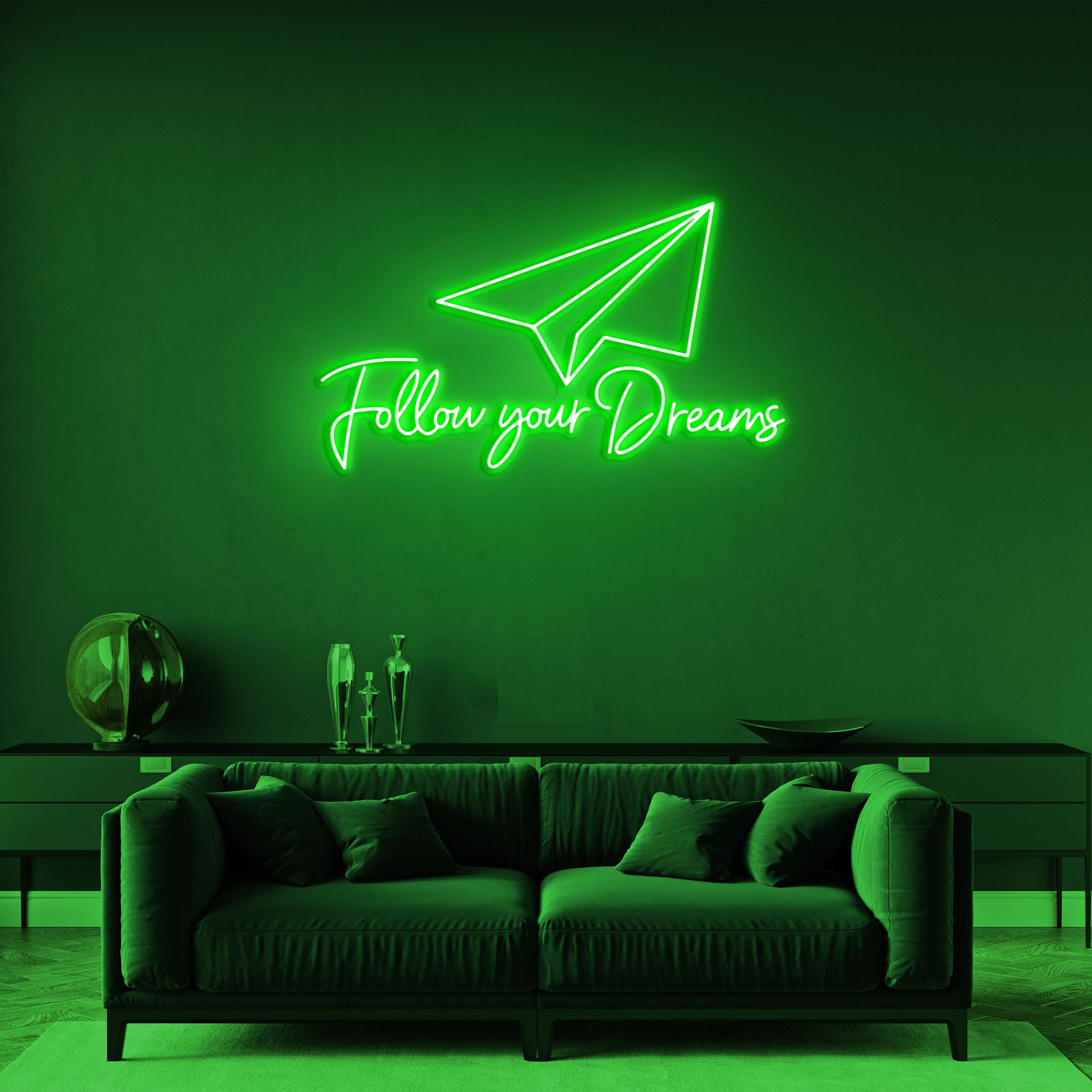 Follow Your Dreams Neon Sign, Follow Your Dreams LED Light, Flying LED Neon Art, Home Wall Decor, Believe in Yourself Neon Sign, Custom Sign