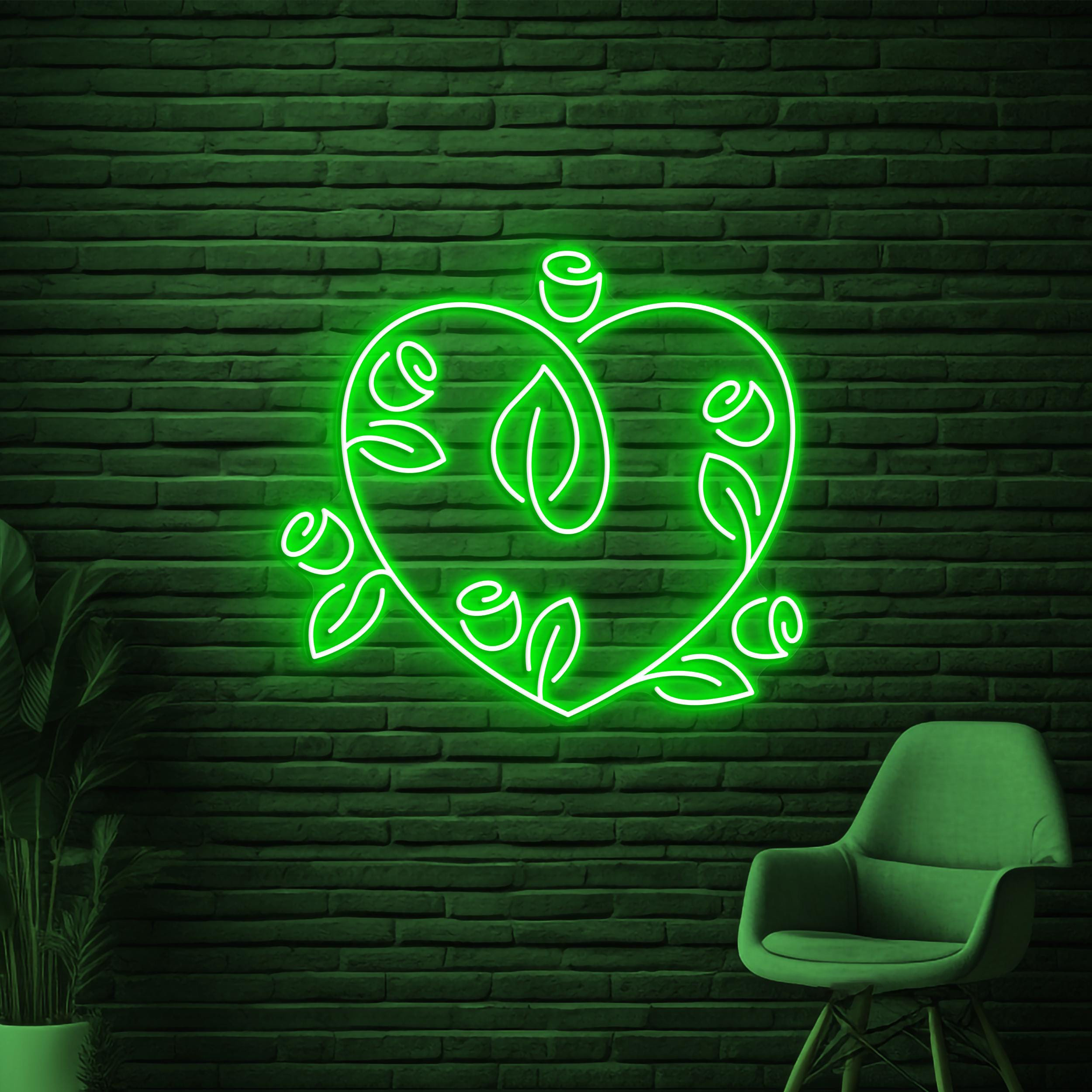 Rose Heart Neon Sign, Rose Heart LED Light, Flower With Heart Wall Art, Wedding Wall Decor, Home, Event, Party Bar Decor, Flower Shop Sign