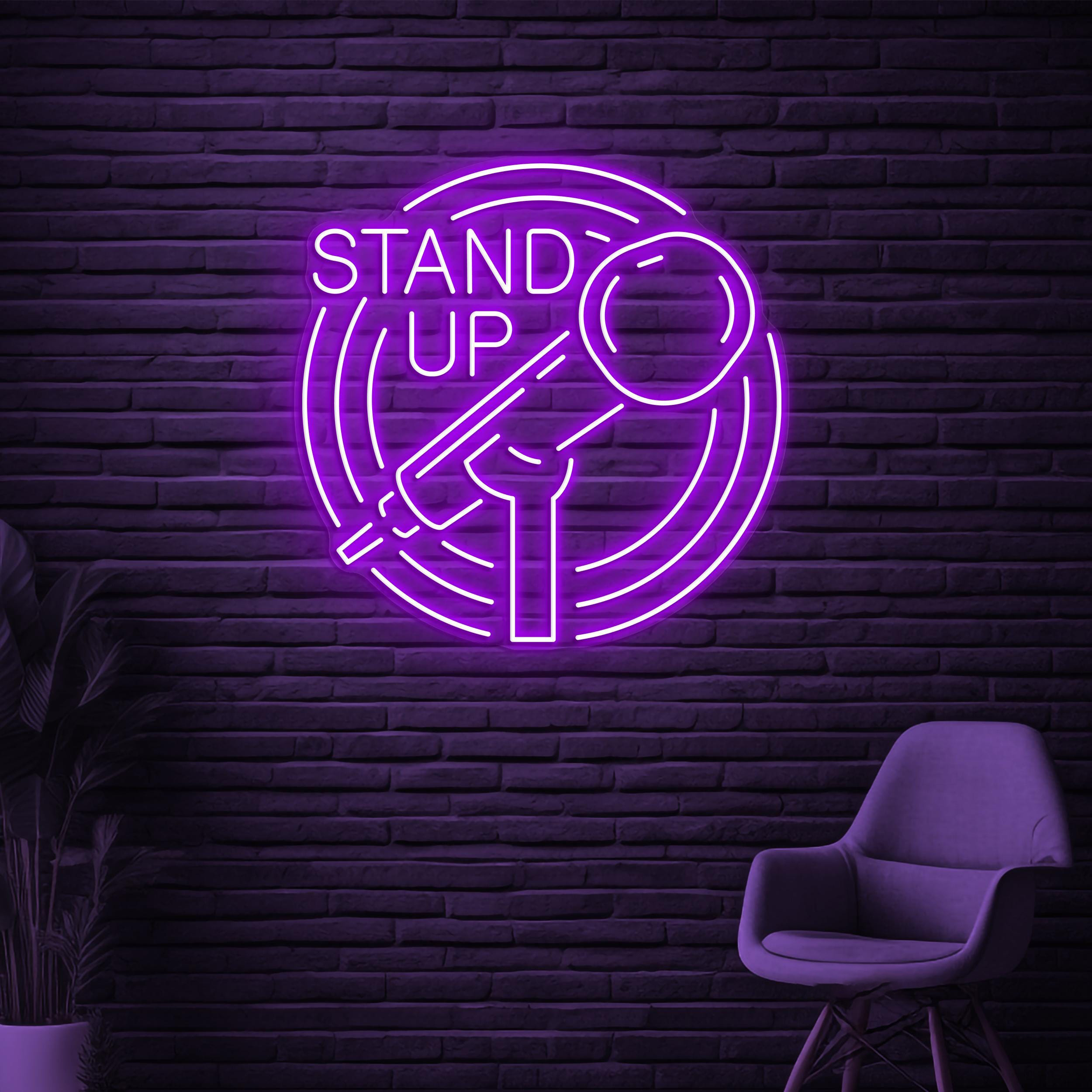 Stand Up Neon Sign, Stand Up LED Light, Stand Up Mic Wall Decor, Comedy Wall Art, Microphone Neon Light, Concert Led Sign, Podcast Neon Sign