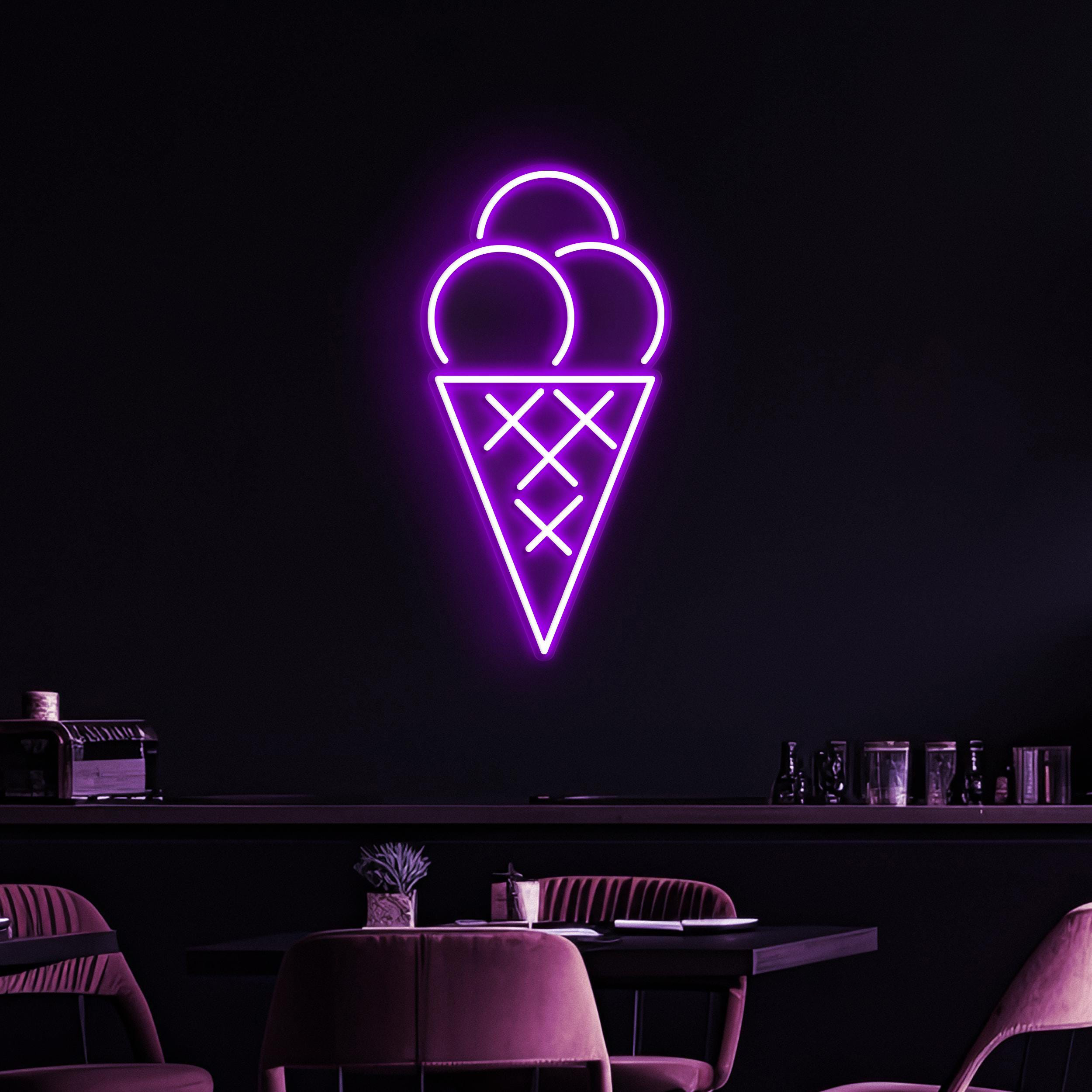 Cone Ice Cream Neon Sign, Cone Ice Cream LED Light, Bar and Cafe Neon Light, Ice Cream Shop Wall Decor, Dessert Spot Art, Kids Room Decor