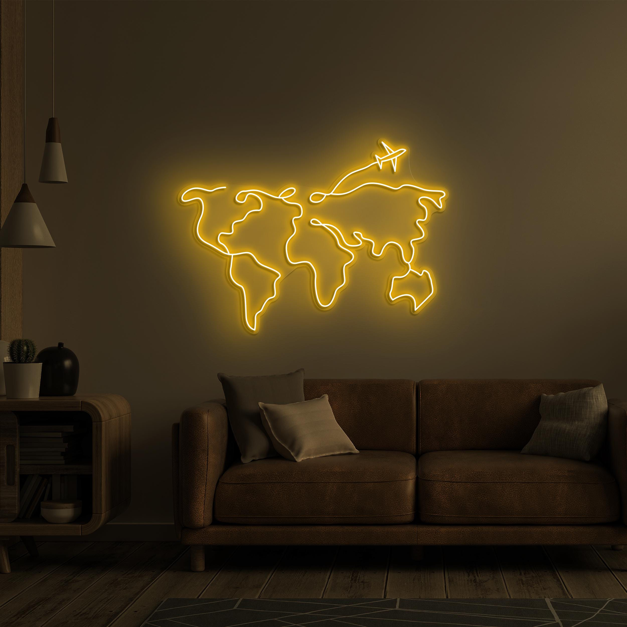 World Map Neon Sign, World Map with Airplane LED Light, World Map LED Neon Art, Travel Neon Light, Adventure Wall Art, Travel Agency Decor