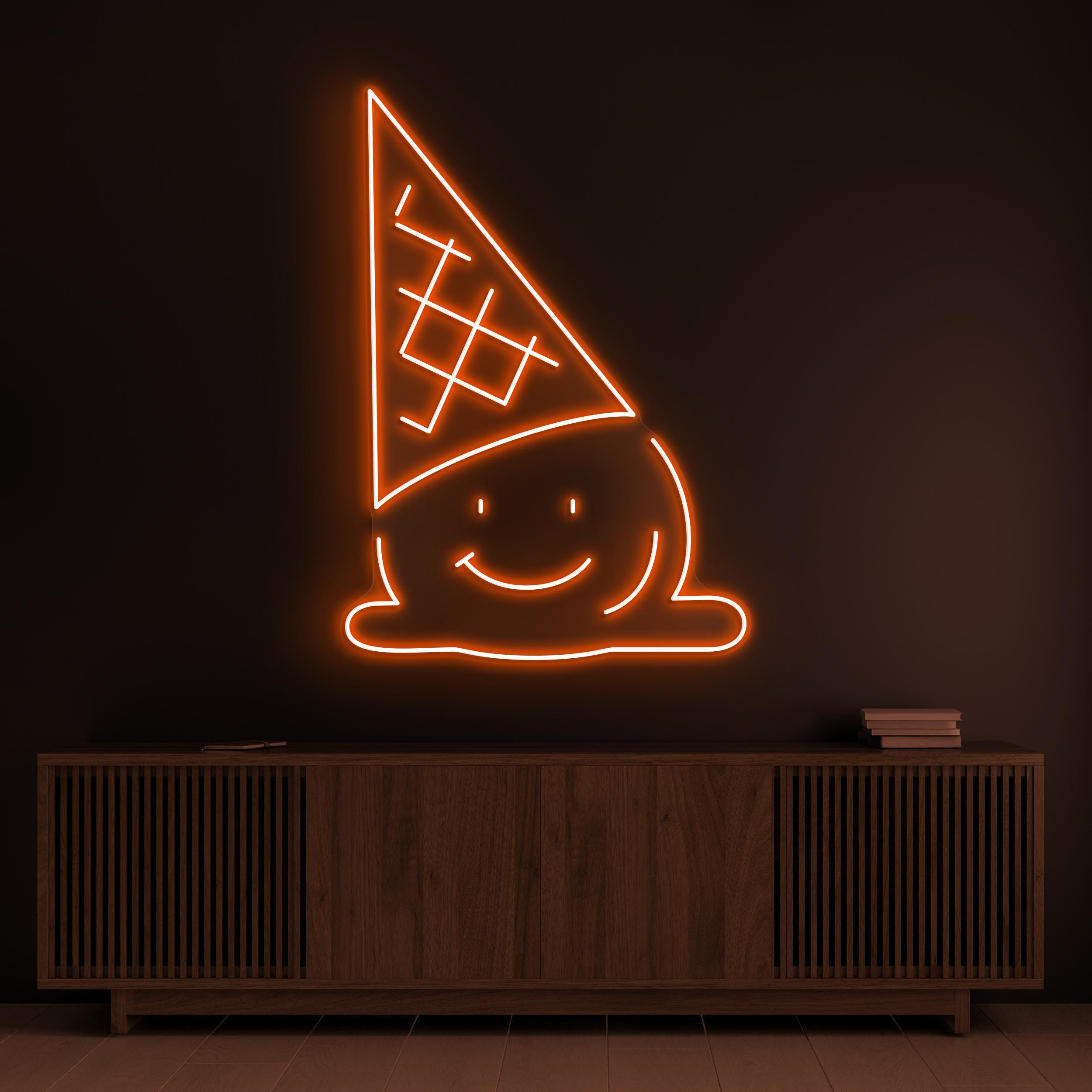 Happy Ice Cream Neon Sign, Happy Ice Cream LED Light, Melting Ice Cream Wall Art, Kids Room Wall Light, Cafe, Bar, & Dessert Spot Wall Decor