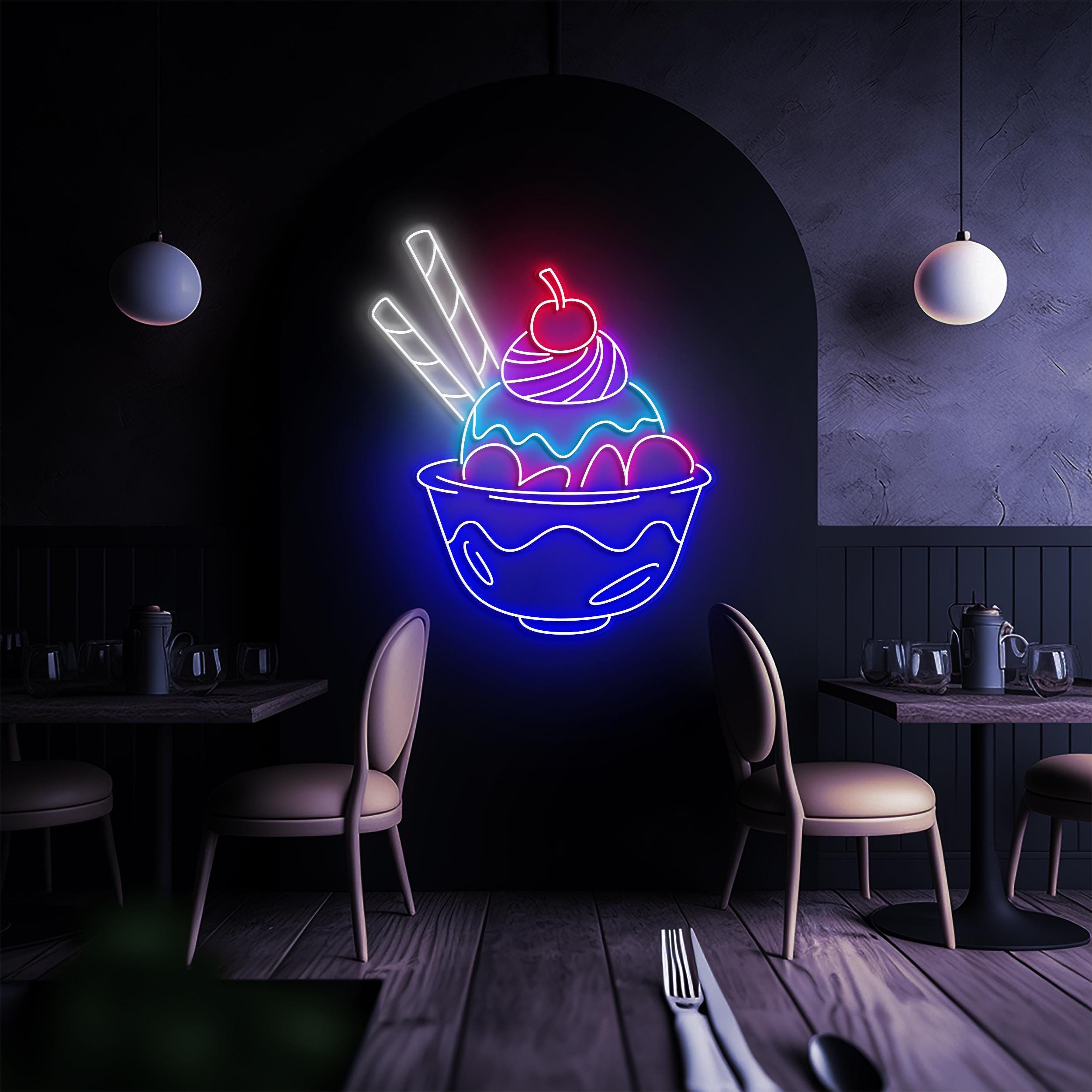 Ice Cream Bowl Neon Sign, Ice Cream Bowl LED Sign, Ice Cream Neon Wall Art, Ice Cream Neon Display, Decor for Ice Cream Shop, Cafe, Bar