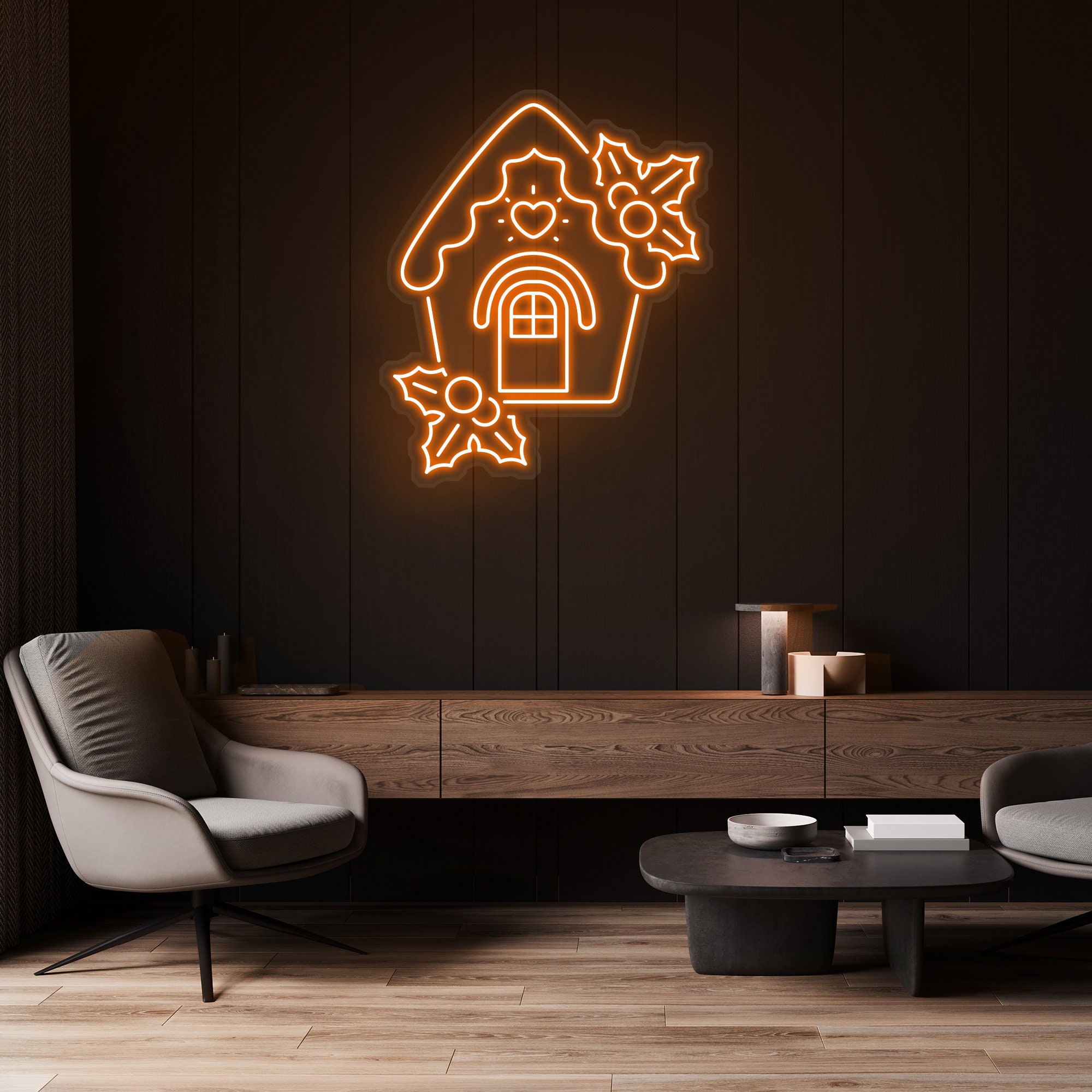 Gingerbread House Neon Sign, LED Holiday Wall Decor, Festive Home Neon Sign, Bedroom & Living Room Decor, Dimmable LED Light, Gift for Kids