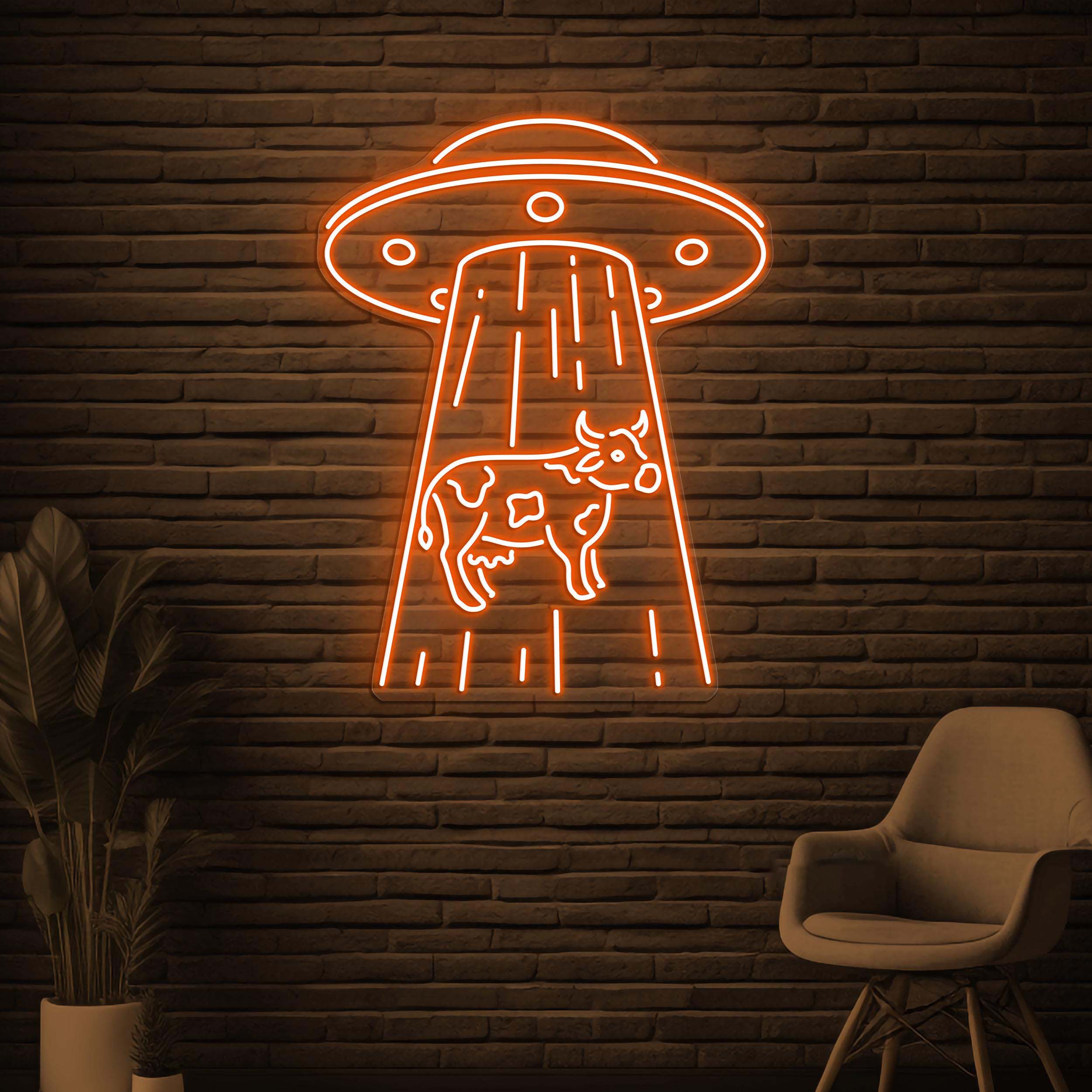 UFO and Cow Neon Sign, UFO With Cow LED Light, Spaceship Wall Decor, Alien Wall Art, Kids Room Neon Decor, Animal Shop Sign, Planet Wall Art