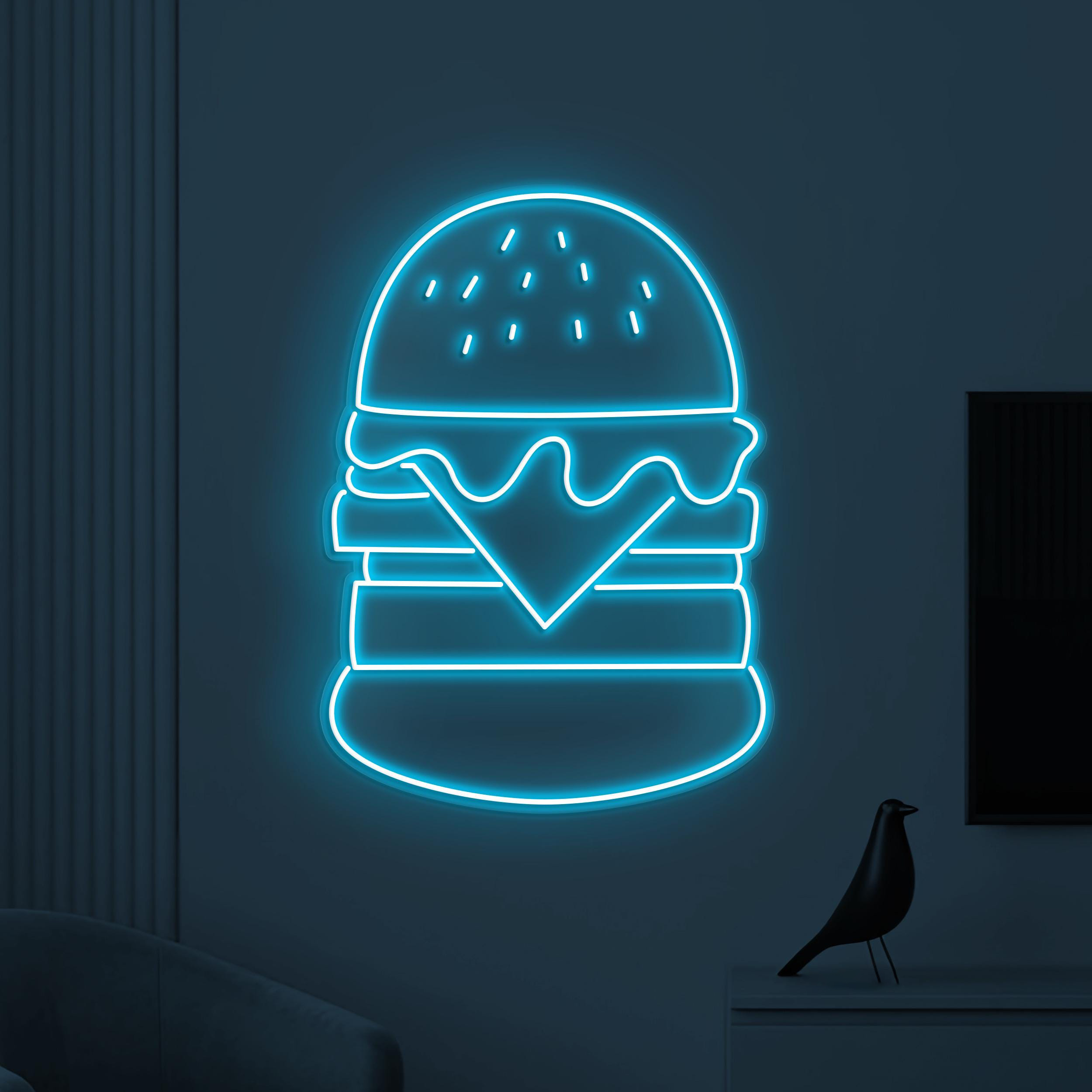 Burger Neon Sign, Hamburger LED Light, Fast Food Wall Decor, Restaurant Wall Art, Burger Cafe Neon Light, Burger Lover Gift, Burger Neon Art