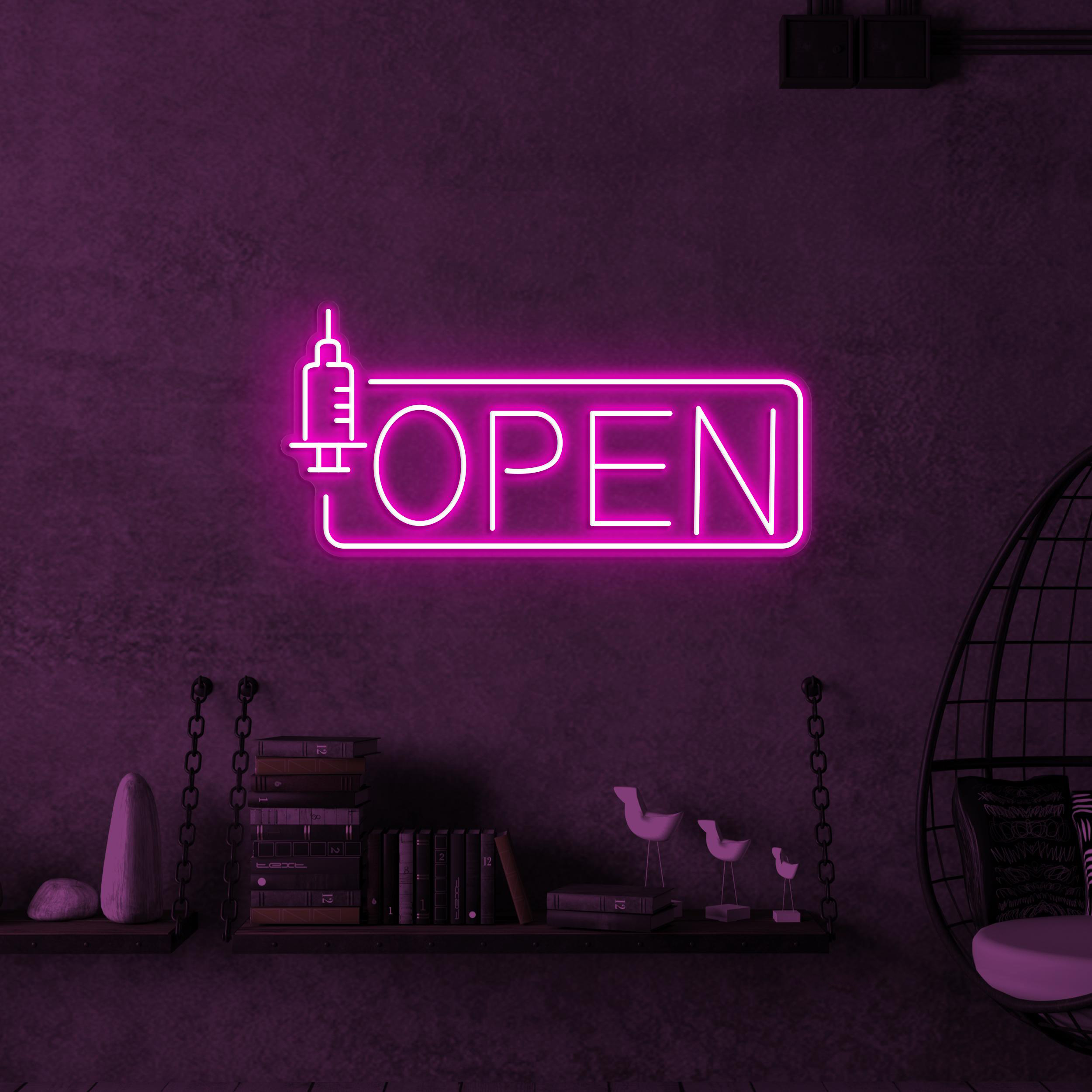 Open Neon Sign, Open LED Sign, Medical Wall Decor, Syringe Wall Art, Hospital Open Neon Light, Open Logo Led Sign, Business Logo Neon Sign
