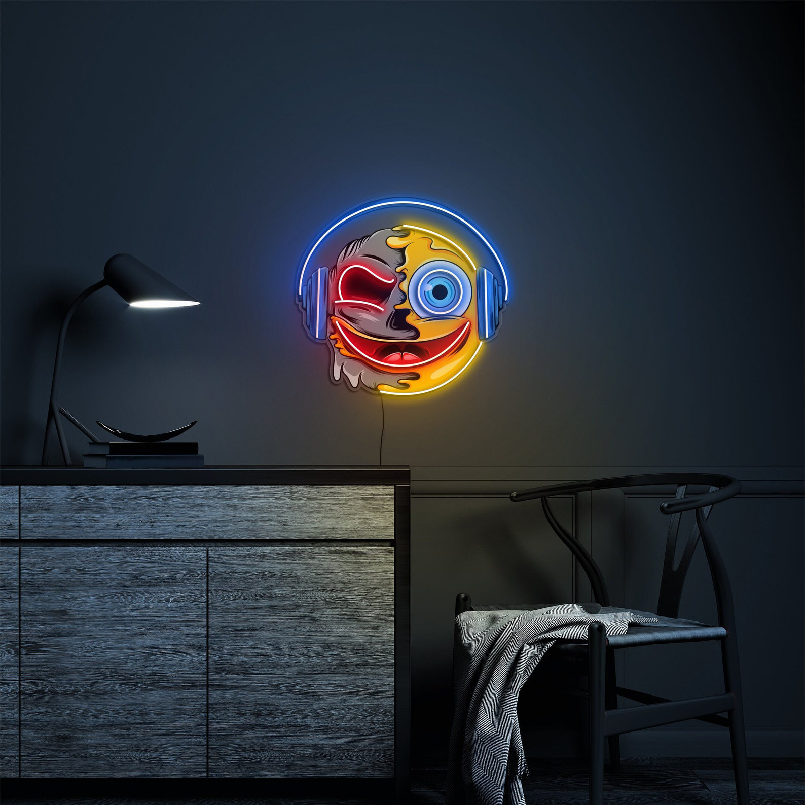 Emoji Neon Sign, Smiley Face Emoji Headphones Neon Sign, Led Neon Pop Art Sign, Emoji Sign,Game Room decor, Wall decor, Smily Neon Sign,Gift