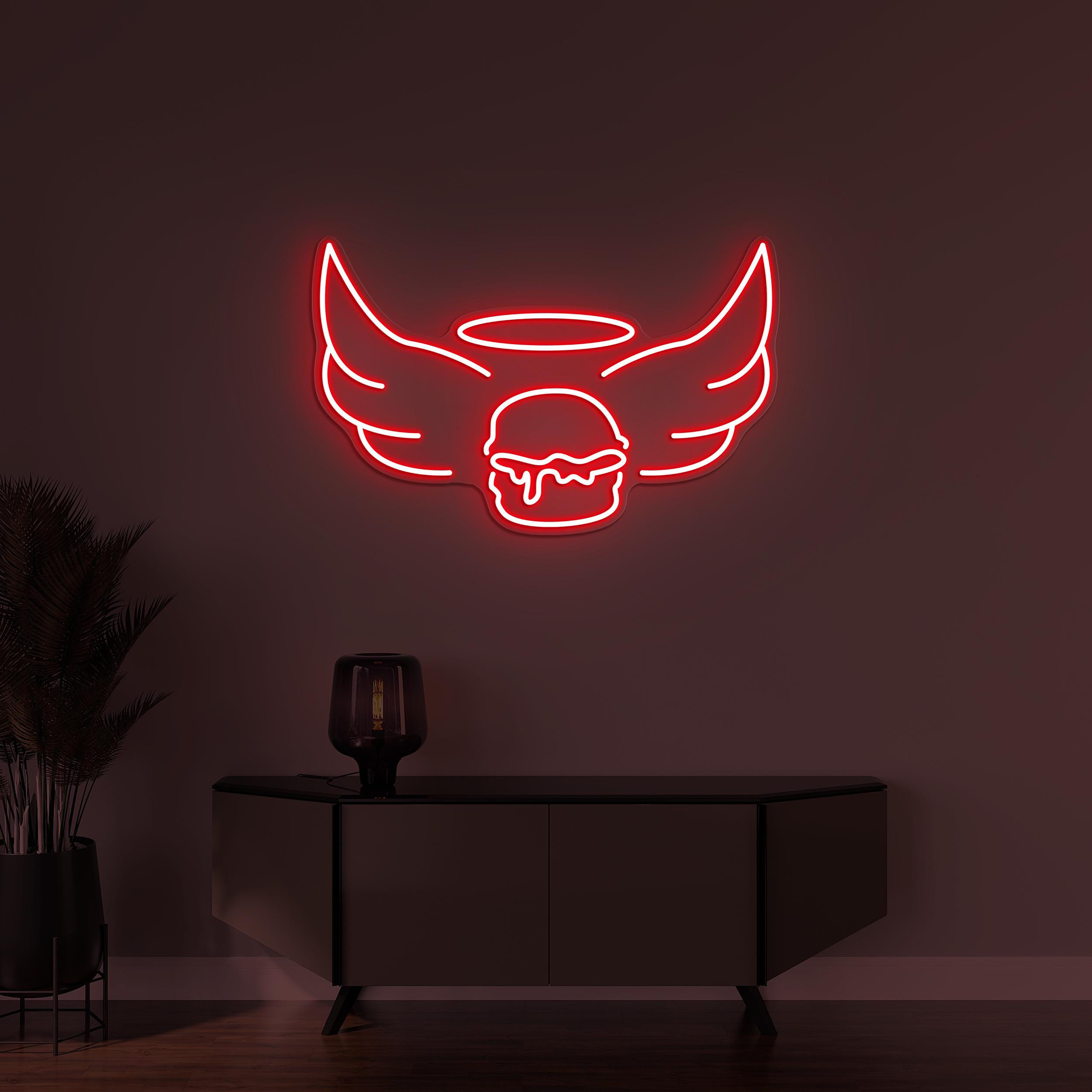 Burger Neon Sign, Angel Burger LED Light, Fast Food Restaurant Decor, Custom Neon Sign, Burger Shop Wall Art, Burger Party Wall Decor, Gift