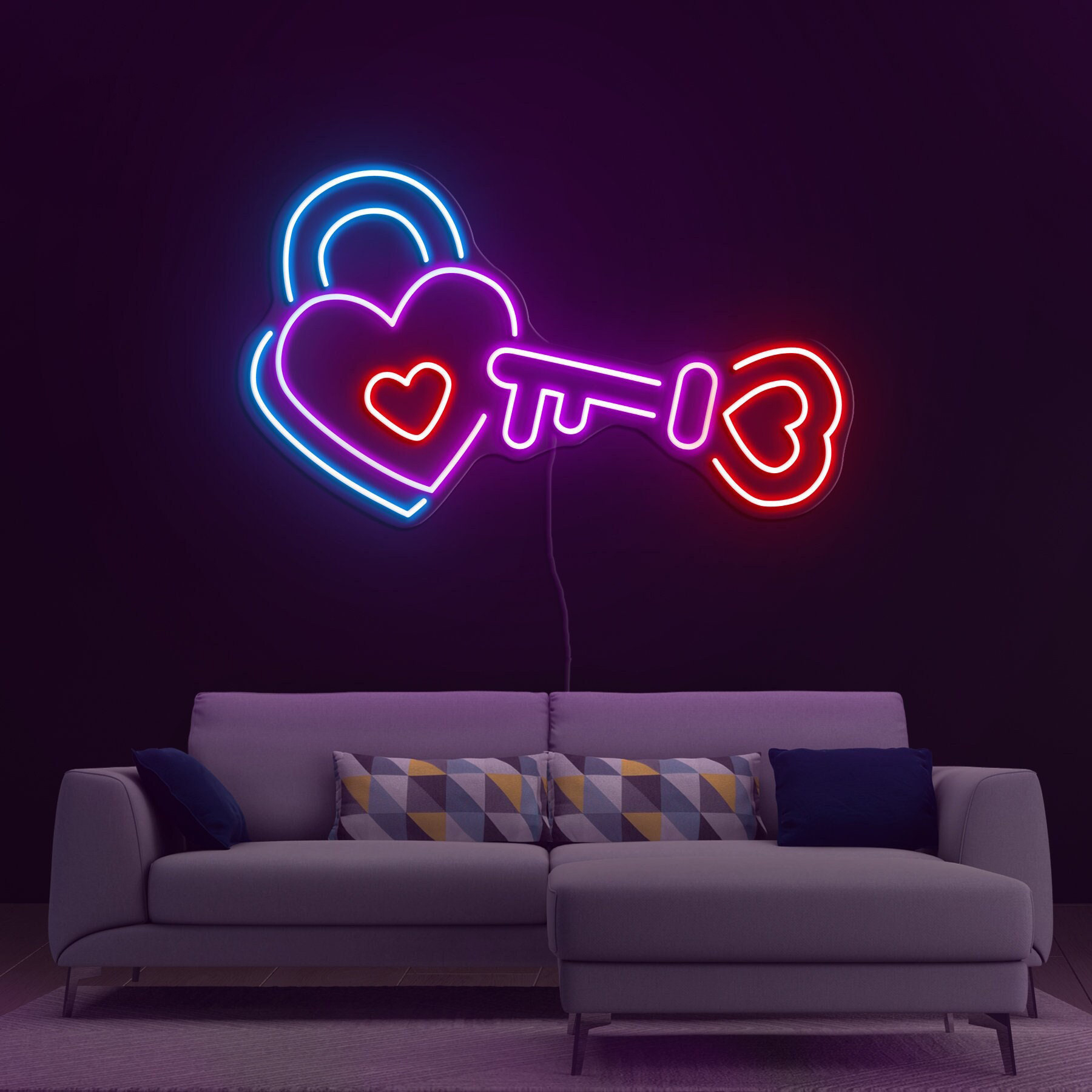 Heart Neon Sign, Lock Heart LED Light, Padlock Heart Neon Sign, Romantic Wall Decor for Bedroom, Shop,  Wedding, Heart Gift, Heart Neon Art