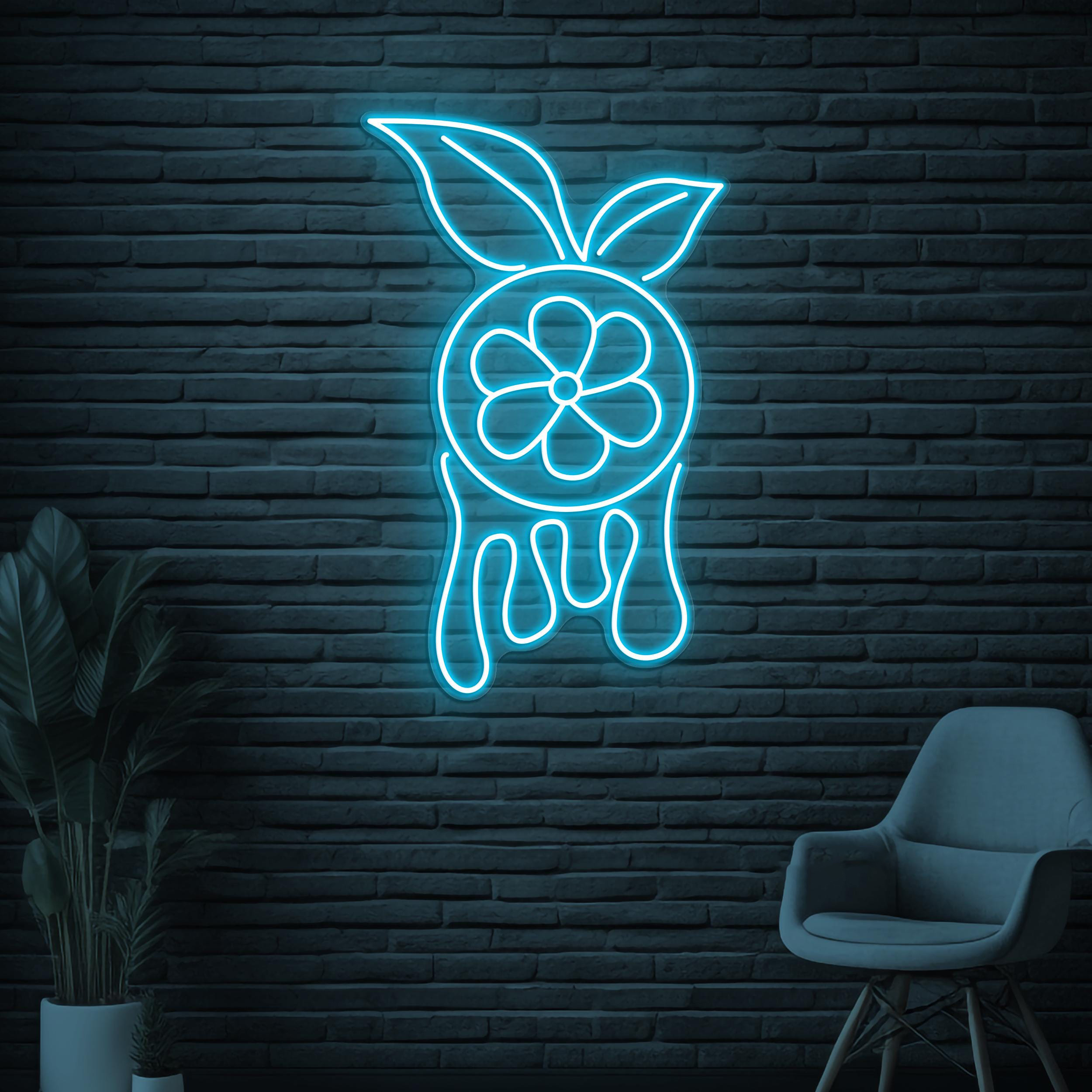 Lemon Neon Sign, Melting Lemon LED Light, Fruit Shop Wall Decor, Citrus Wall Art, Lemon Leaf Neon Sign, Lemon Juice Art, Drink Corner Decor