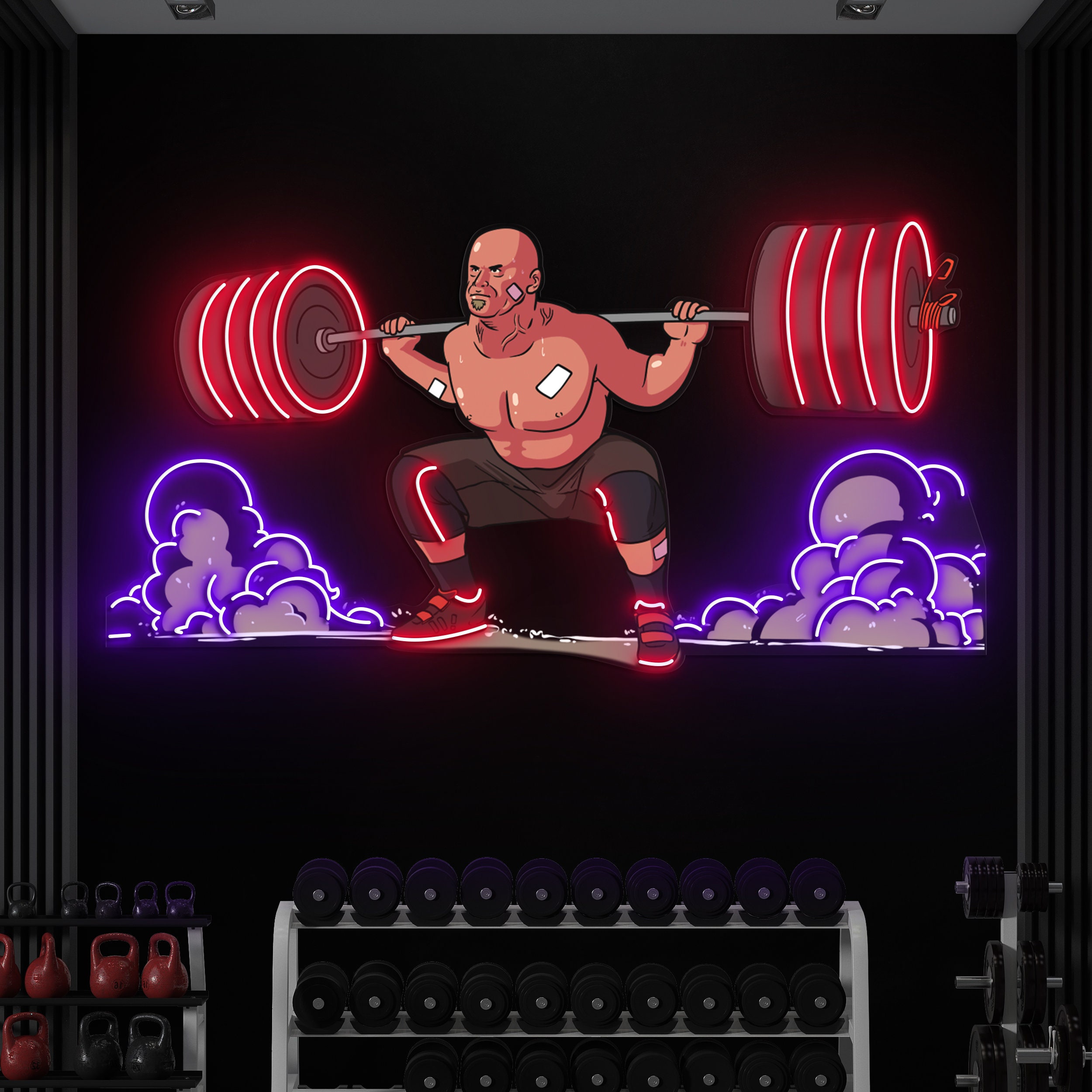 Man Lifting Barbell Neon Sign, LED Pop Art, Gym Wall Decor, Man Cave, Shop Display, Custom Neon Sign for Fitness Rooms,Reception Areas decor