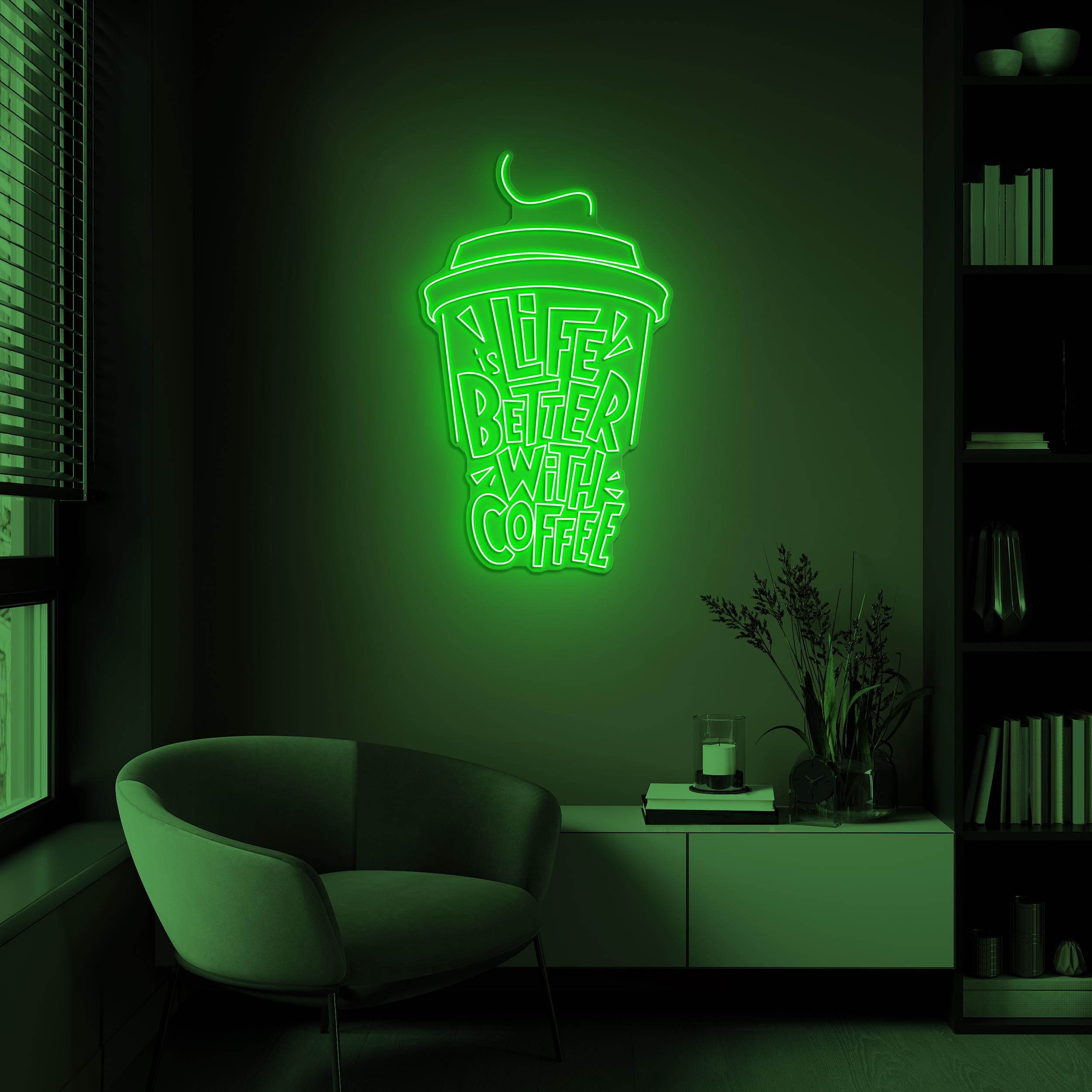 Life Better With Coffee Neon Sign, Life is Better With Coffee LED Light, Coffee Cup Wall Decor, Coffee Lover Gift, Home, Cafe, Shop Decor